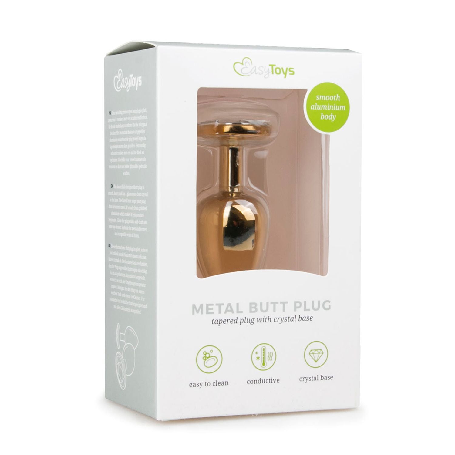 Goudkleurige metalen buttplug met transparant steen