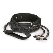 Kunstleren halsband met tepelklemmen