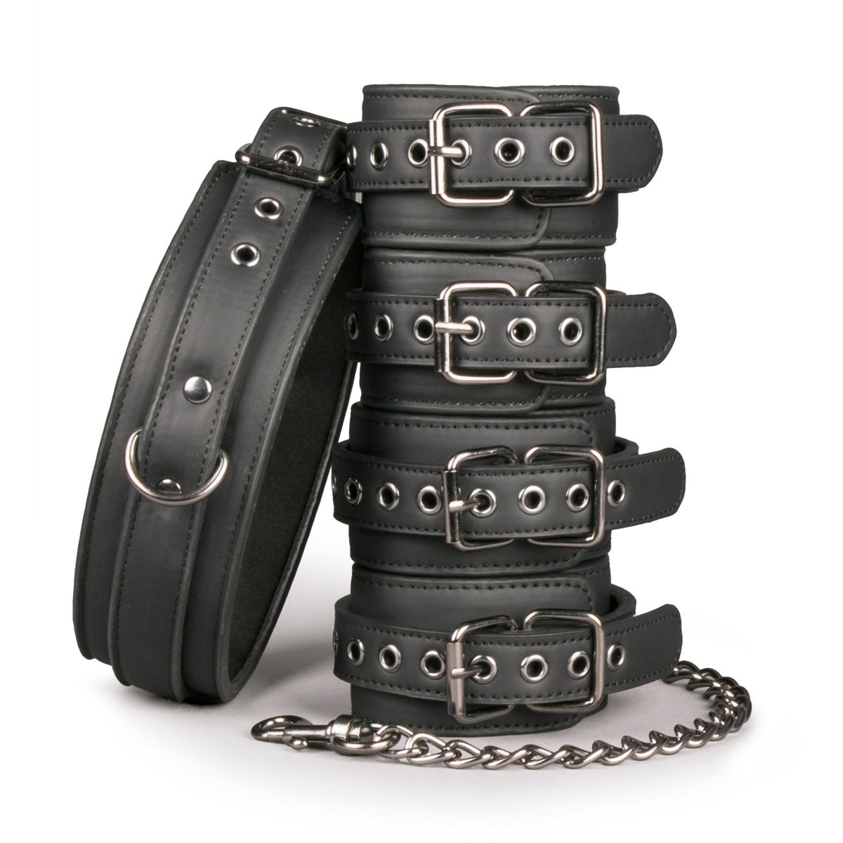 Fetisjset met halsband, enkelboeien en handboeien