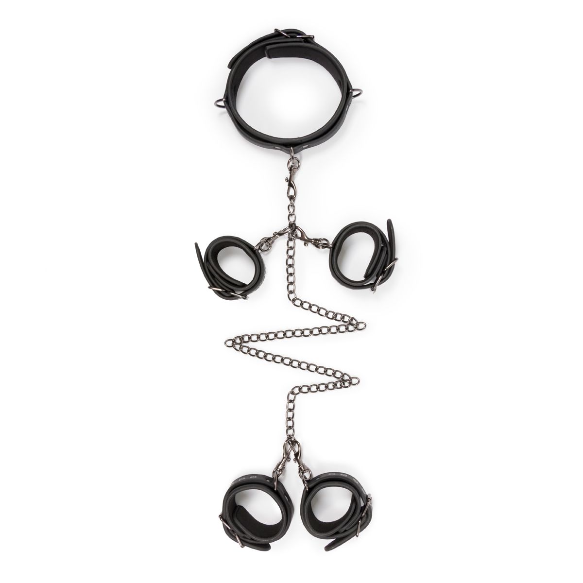 Fetisjset met halsband, enkelboeien en handboeien