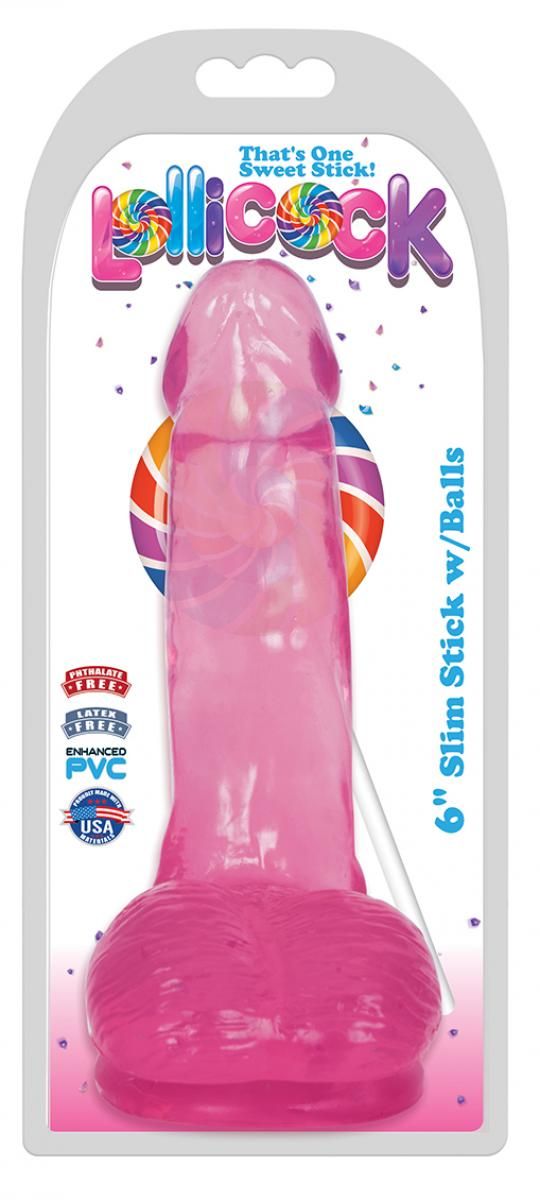 Lollicock - Dildo Slim Stick Met Ballen - Cherry Ice - 15,8 cm