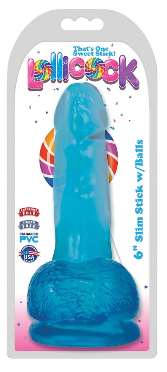 Lollicock - Dildo Slim Stick Met Ballen - Berry Ice - 15,8 cm