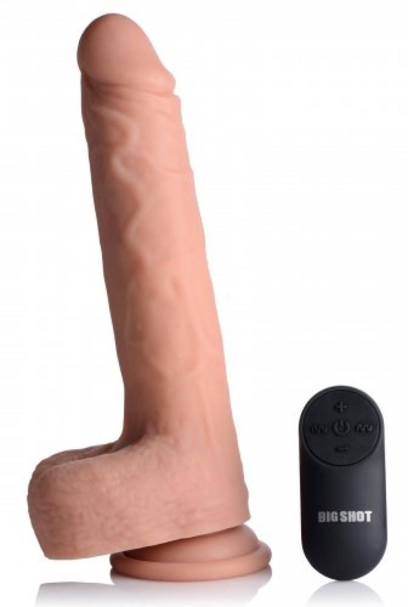 Vibrerende &amp; Stotende details XL Dildo Met Balzak - 17,8 cm