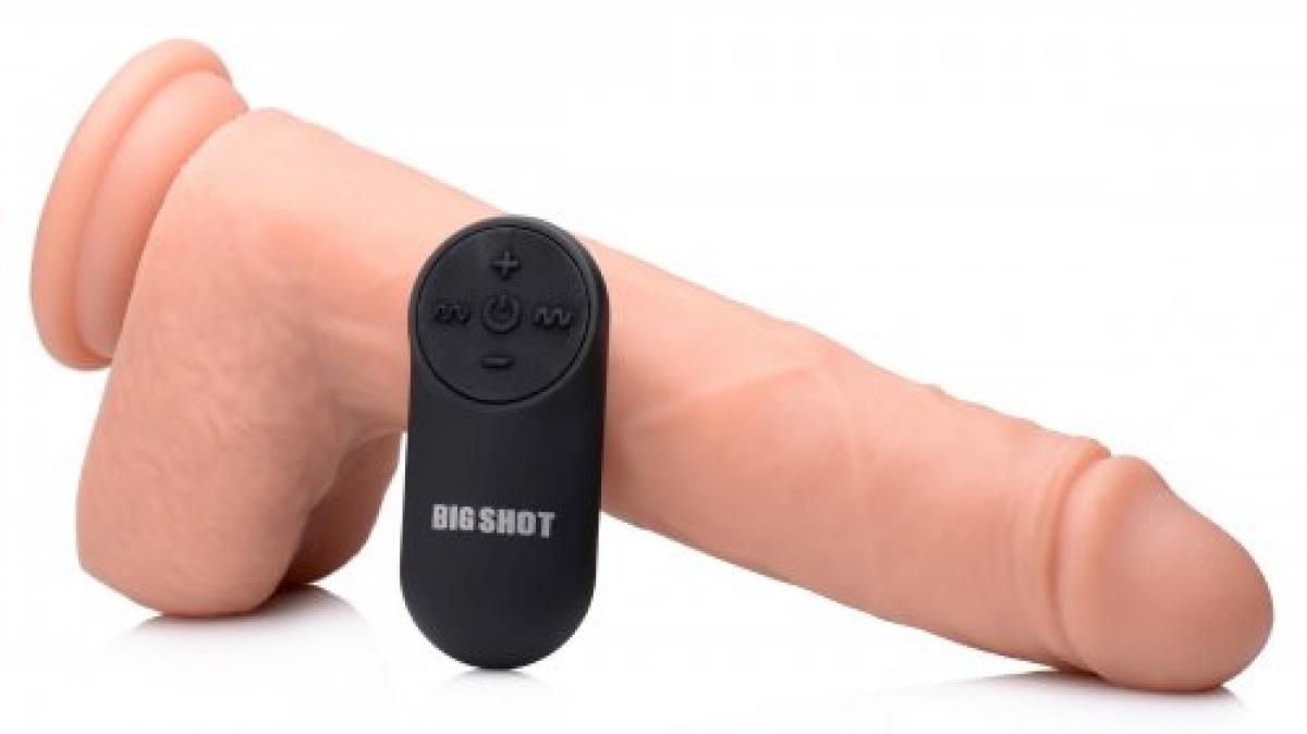 Vibrerende &amp; Stotende details XL Dildo Met Balzak - 17,8 cm