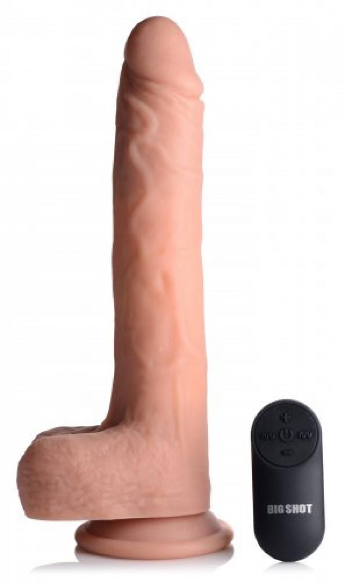 Vibrerende &amp; Stotende details XL Dildo met Zuignap en Ballen -16,5 cm