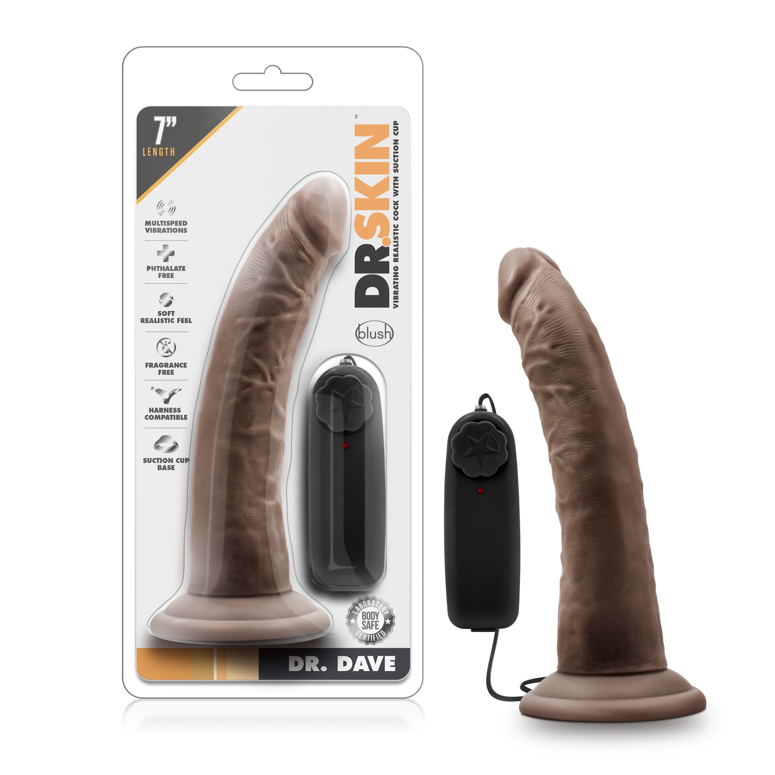 Dr. Skin - Dr. Dave Vibrator Met Zuignap - Chocolade