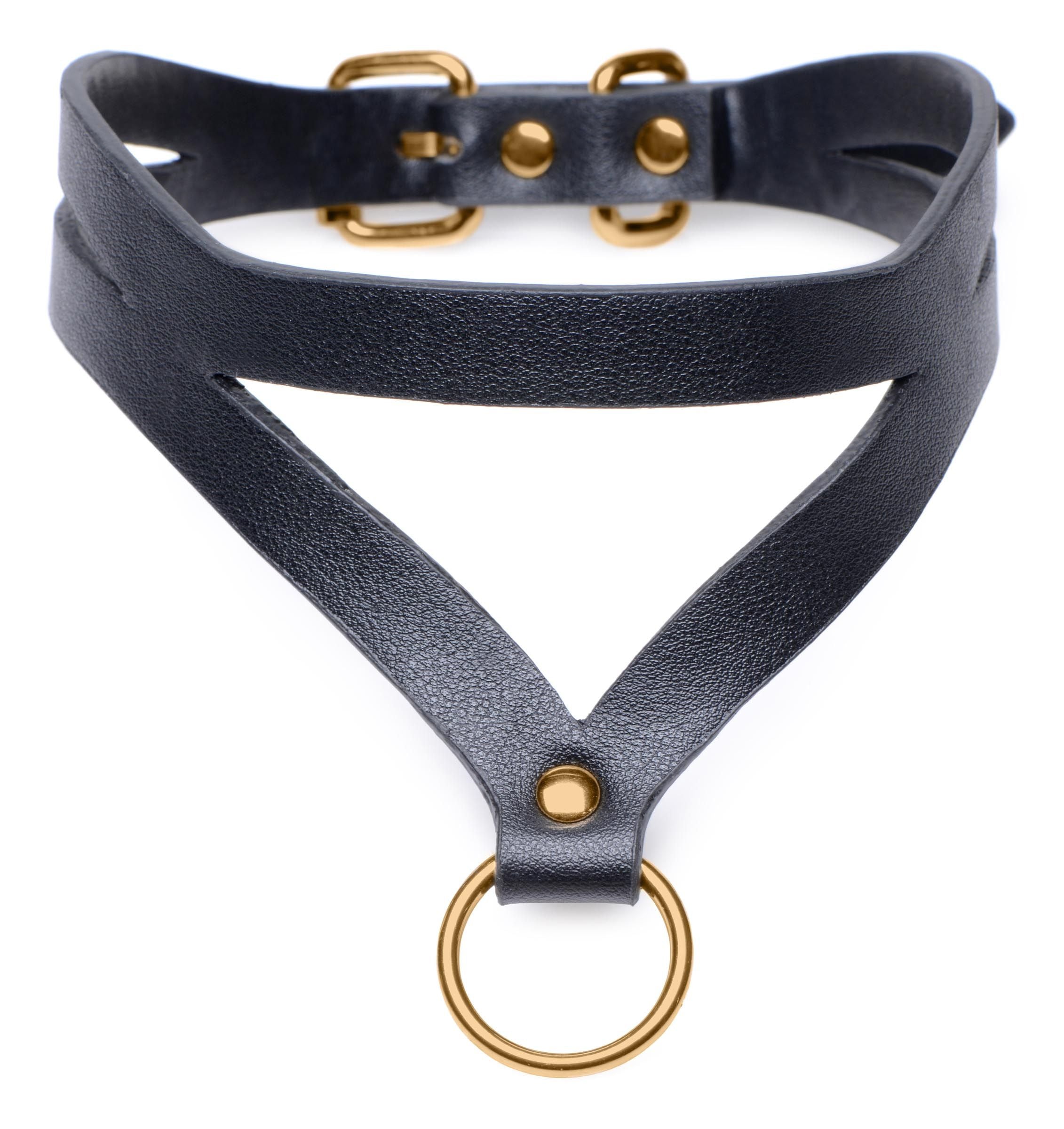 Bondage Baddie Halsband Met O-ring - Zwart/Goud