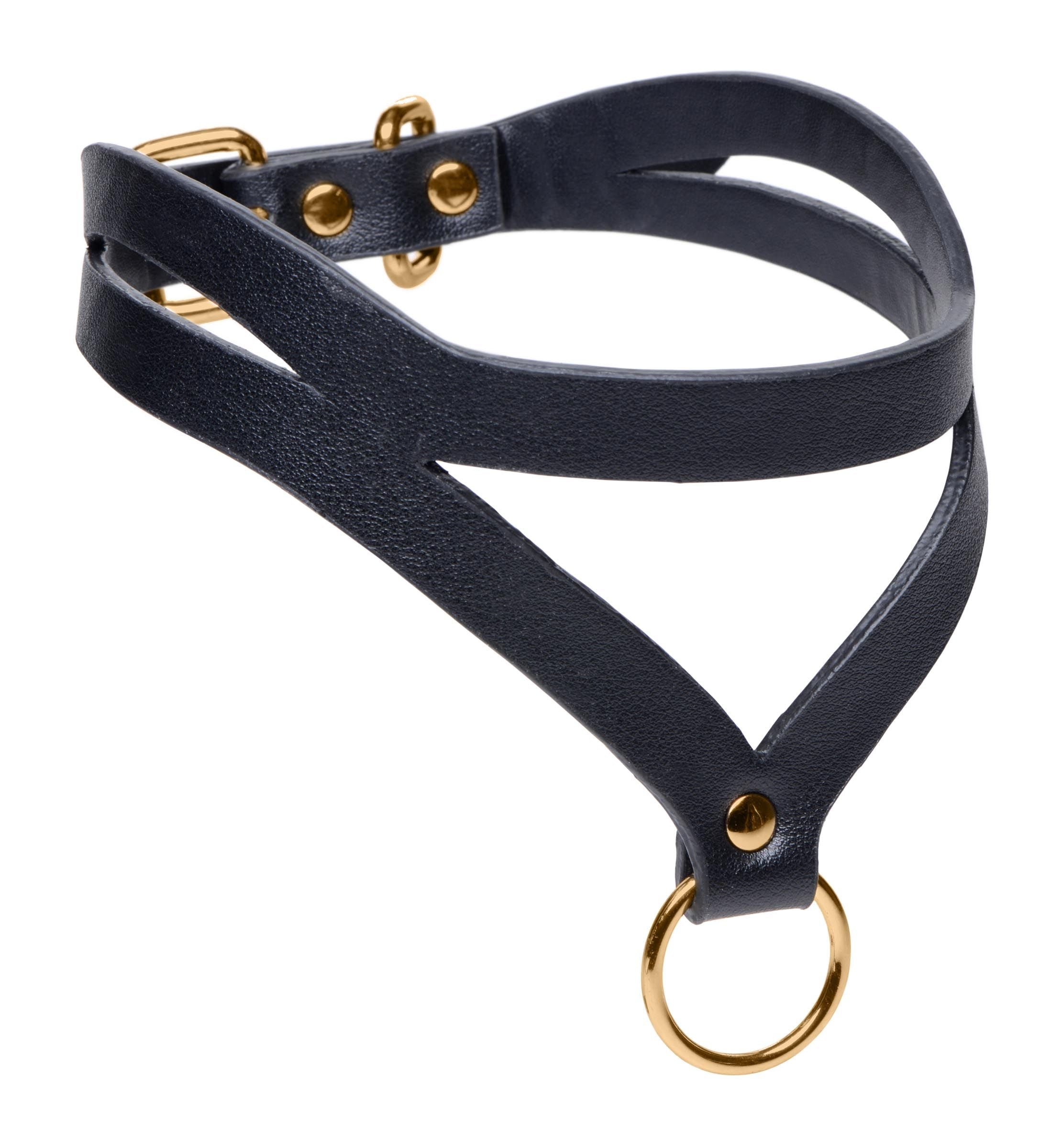 Bondage Baddie Halsband Met O-ring - Zwart/Goud