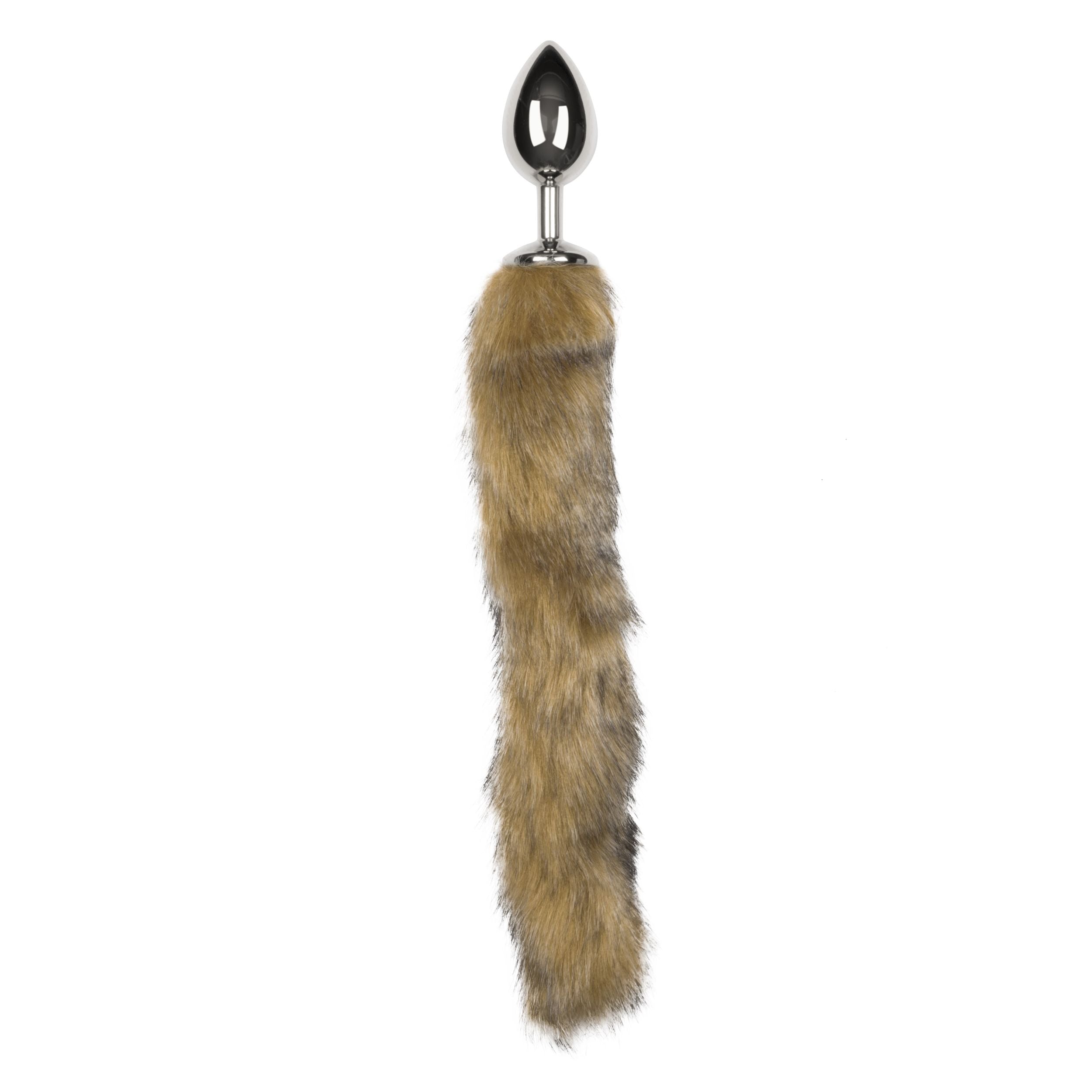 Medium zilverkleurige buttplug met ingewikkelde vossenstaart