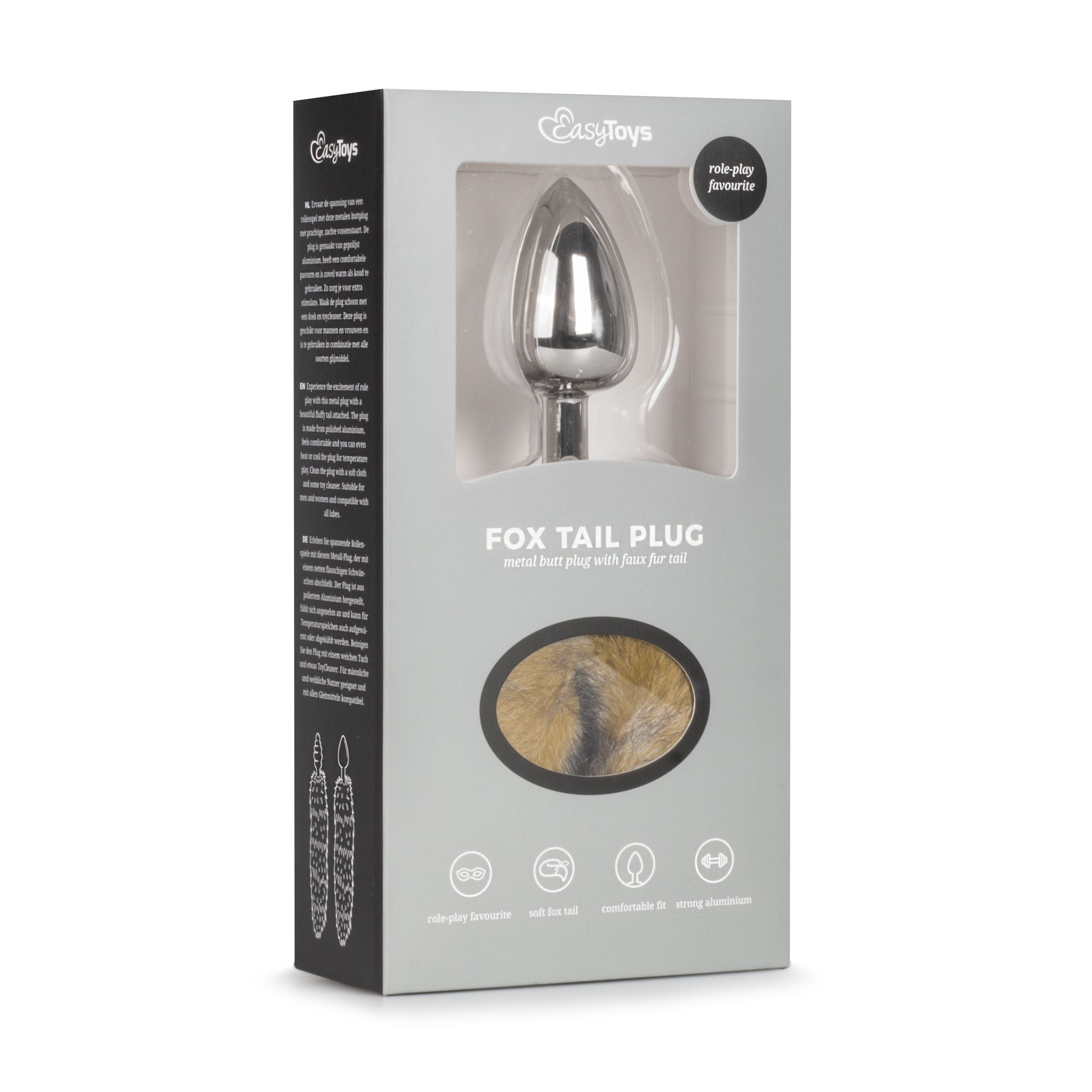 Medium zilverkleurige buttplug met ingewikkelde vossenstaart
