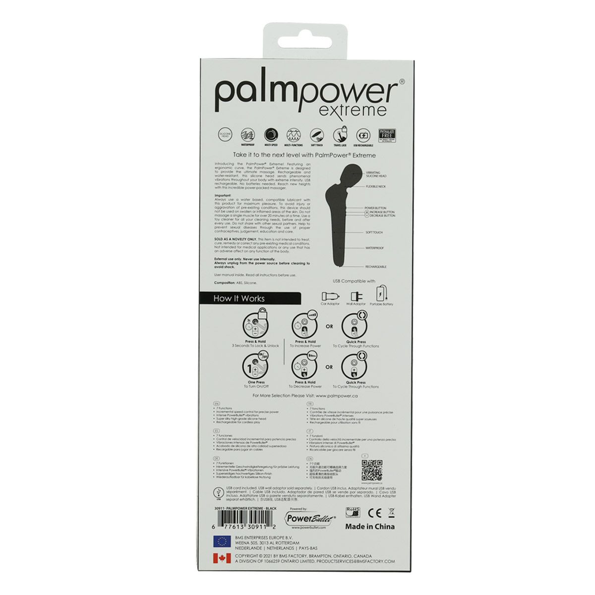 Palm Power - Extreme Wandvibrator - Zwart