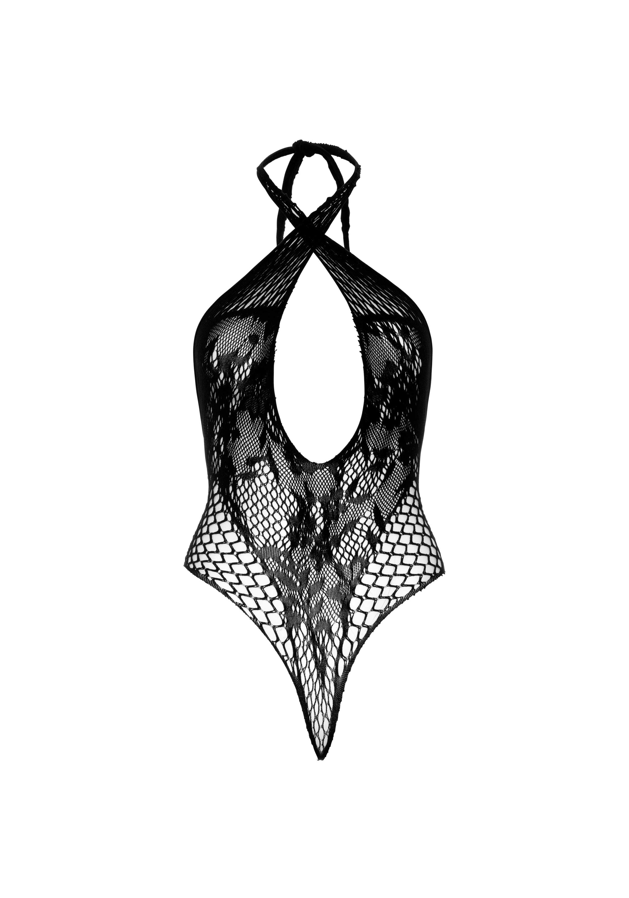 Halternek Kanten Body - Zwart