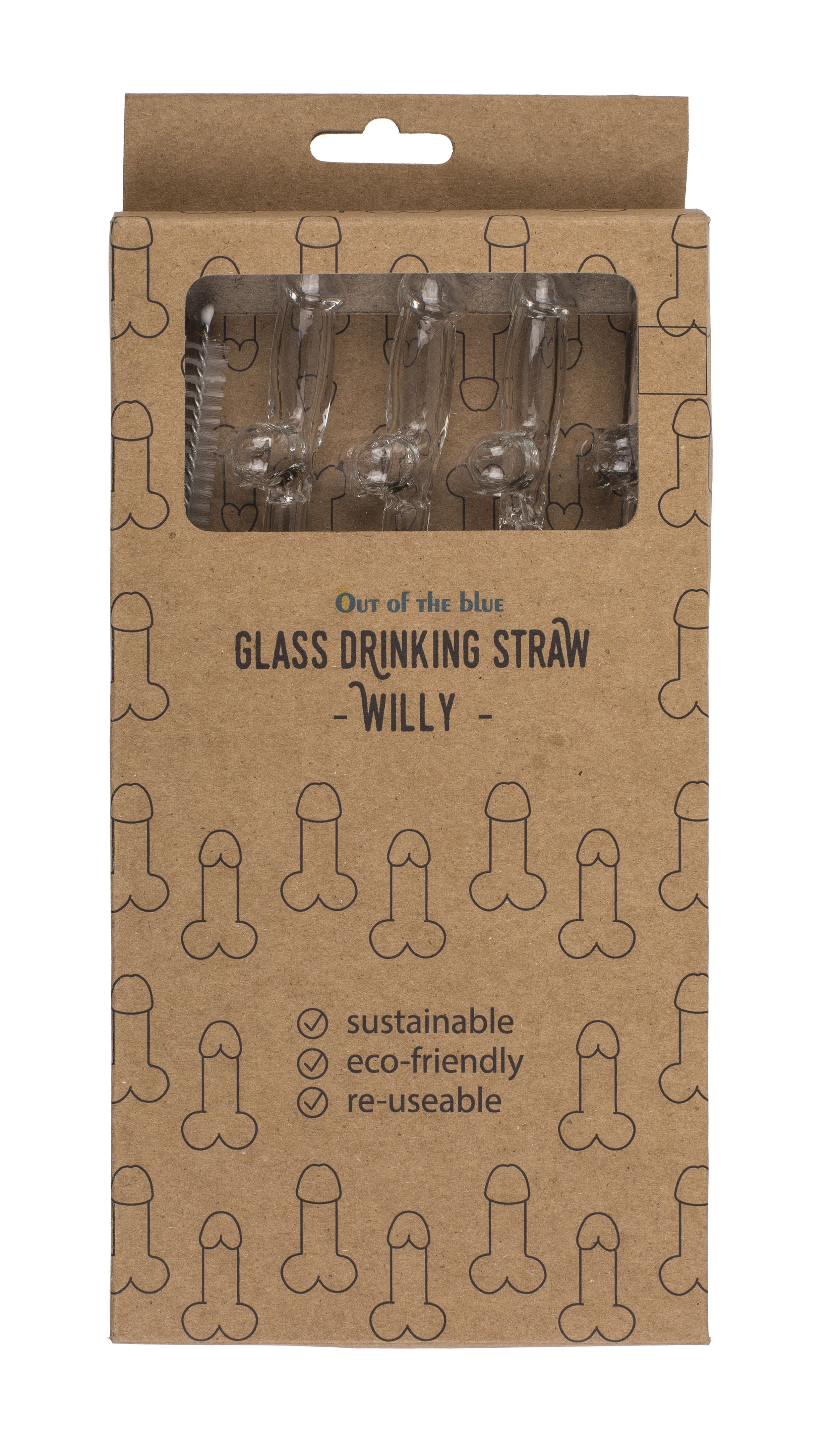 Glazen Penisrietje met Reinigingsborstel Willy - 4 stuks