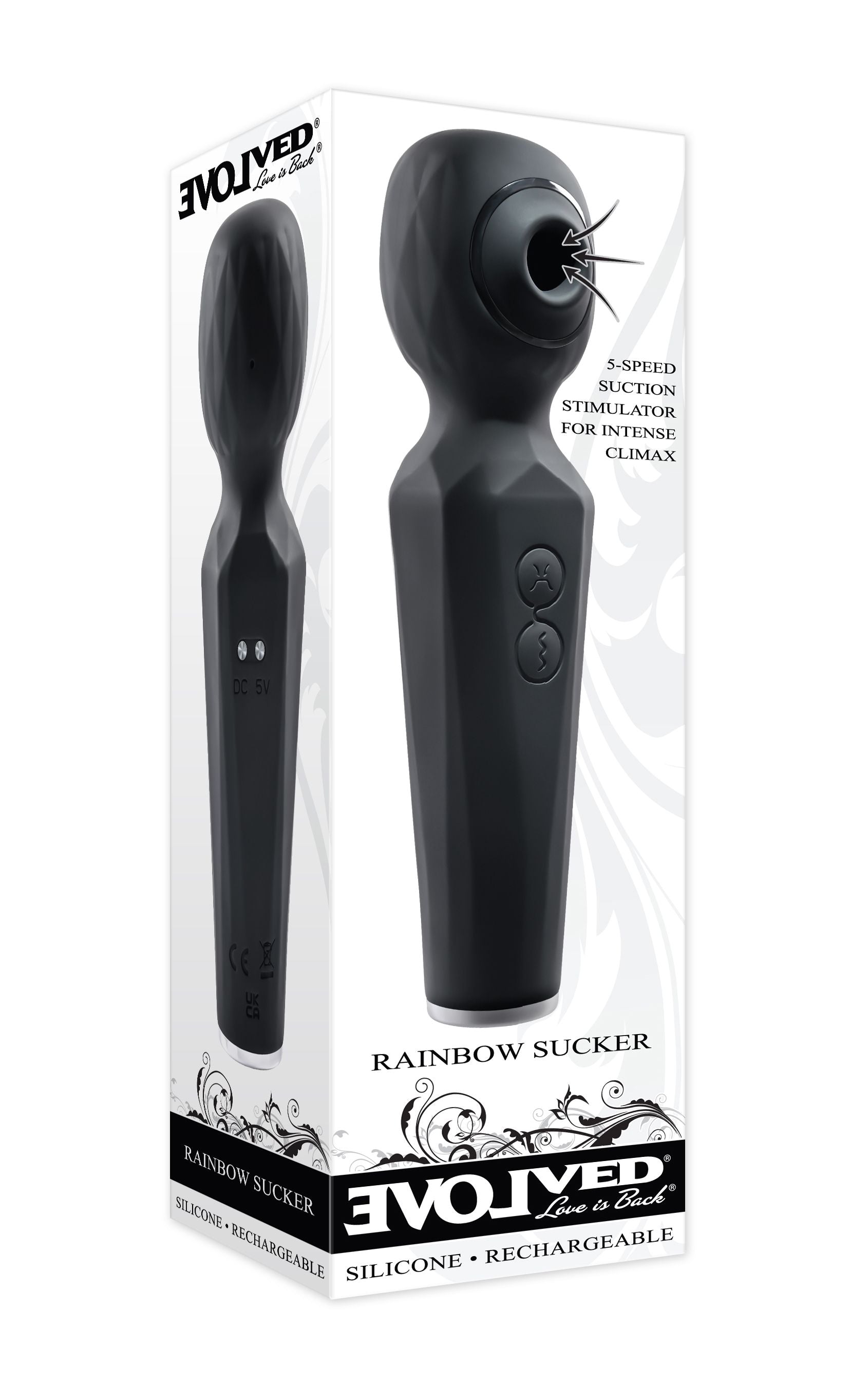 Evolved - Rainbow Sucker Wand-vibrator - Zwart