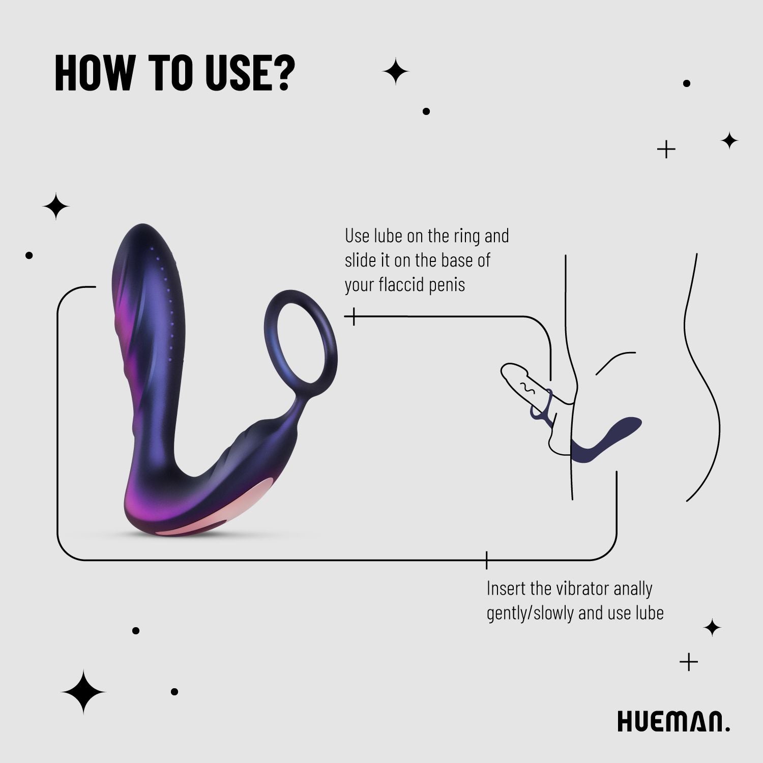 Hueman - Zwart gat anaal vibrator met cockring