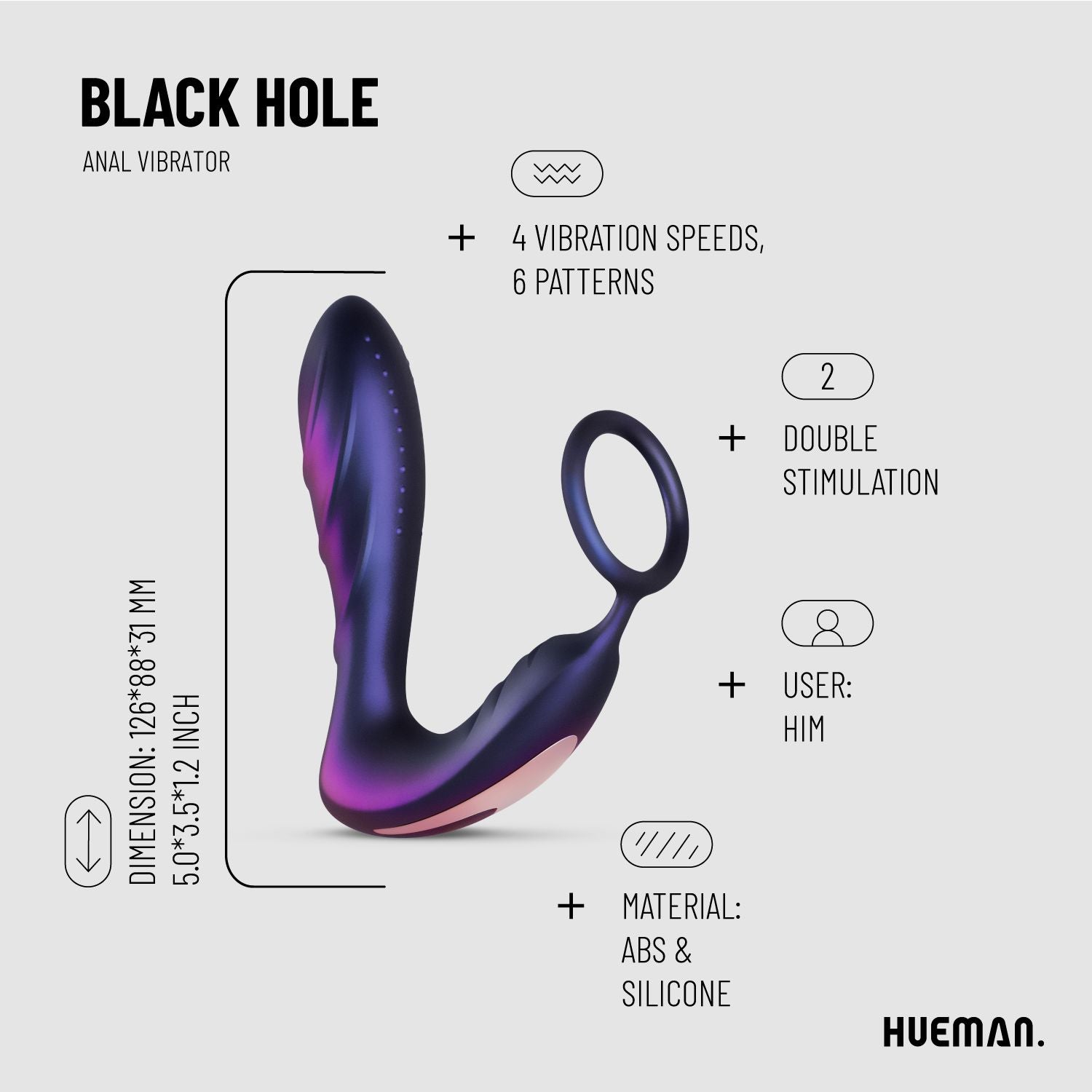 Hueman - Zwart gat anaal vibrator met cockring