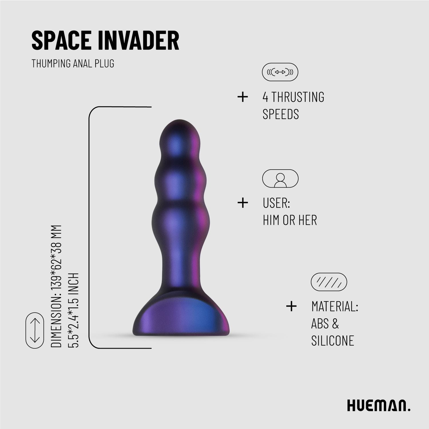 Hueman - Space Invader Vibrerende en krachtige buttplug