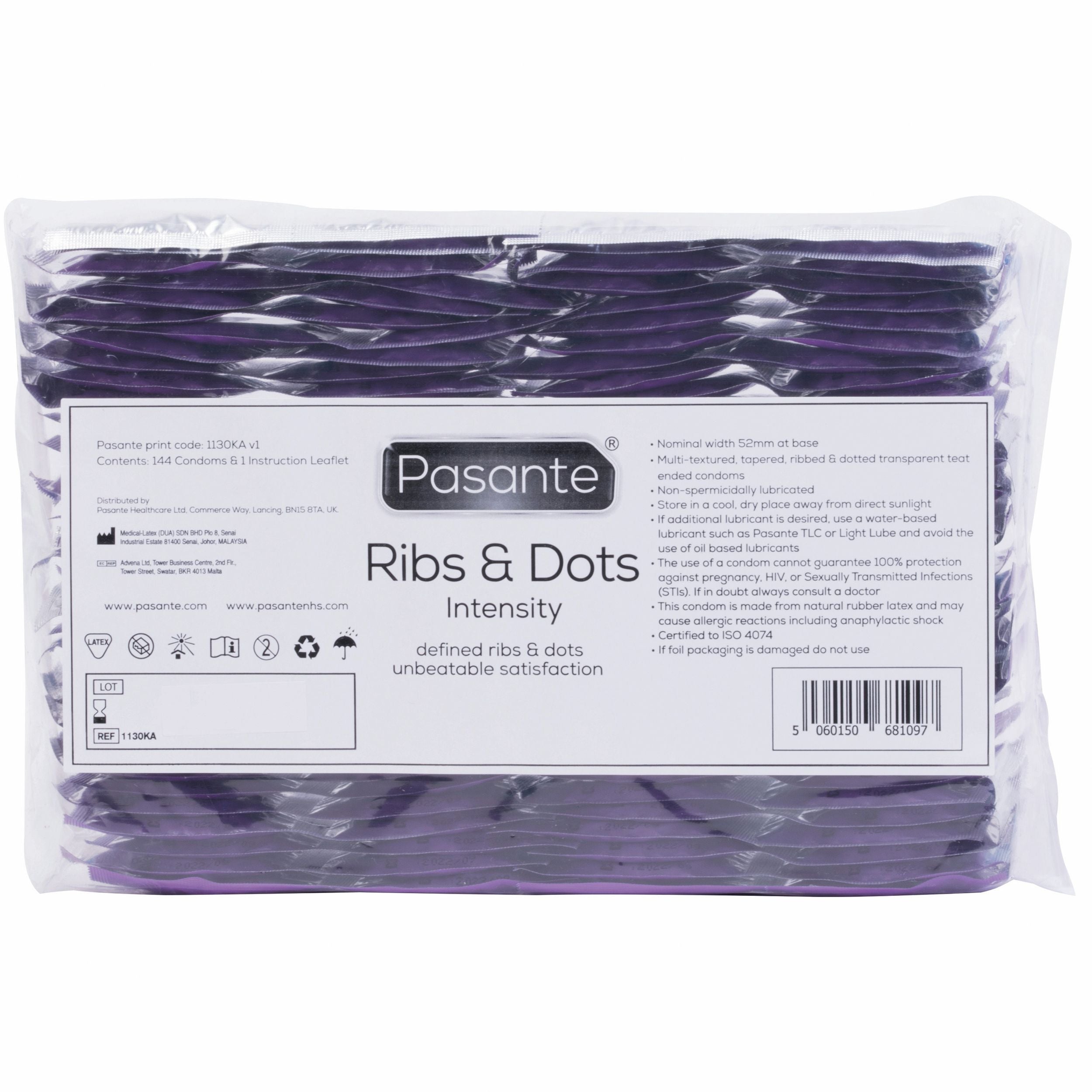 Pasante Ribs &amp; Dots Intensity Condooms - 144 stuks