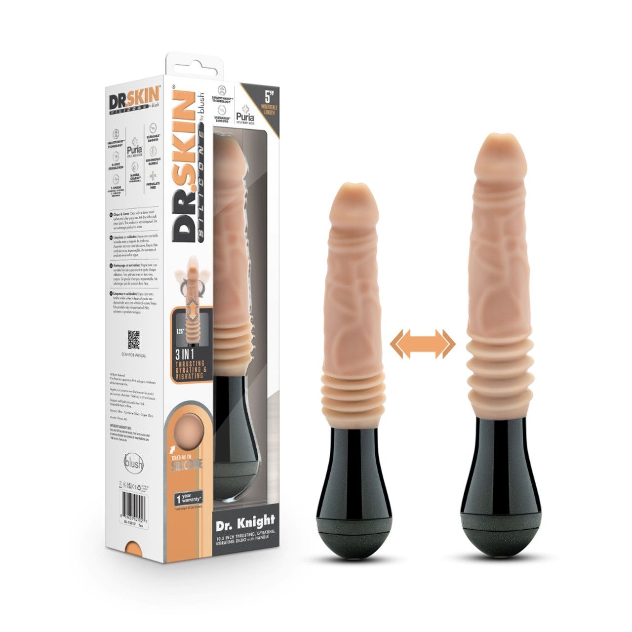 Dr. Skin Silicone - Dr. Knight - Stotende en Vibrerende Dildo - Beige