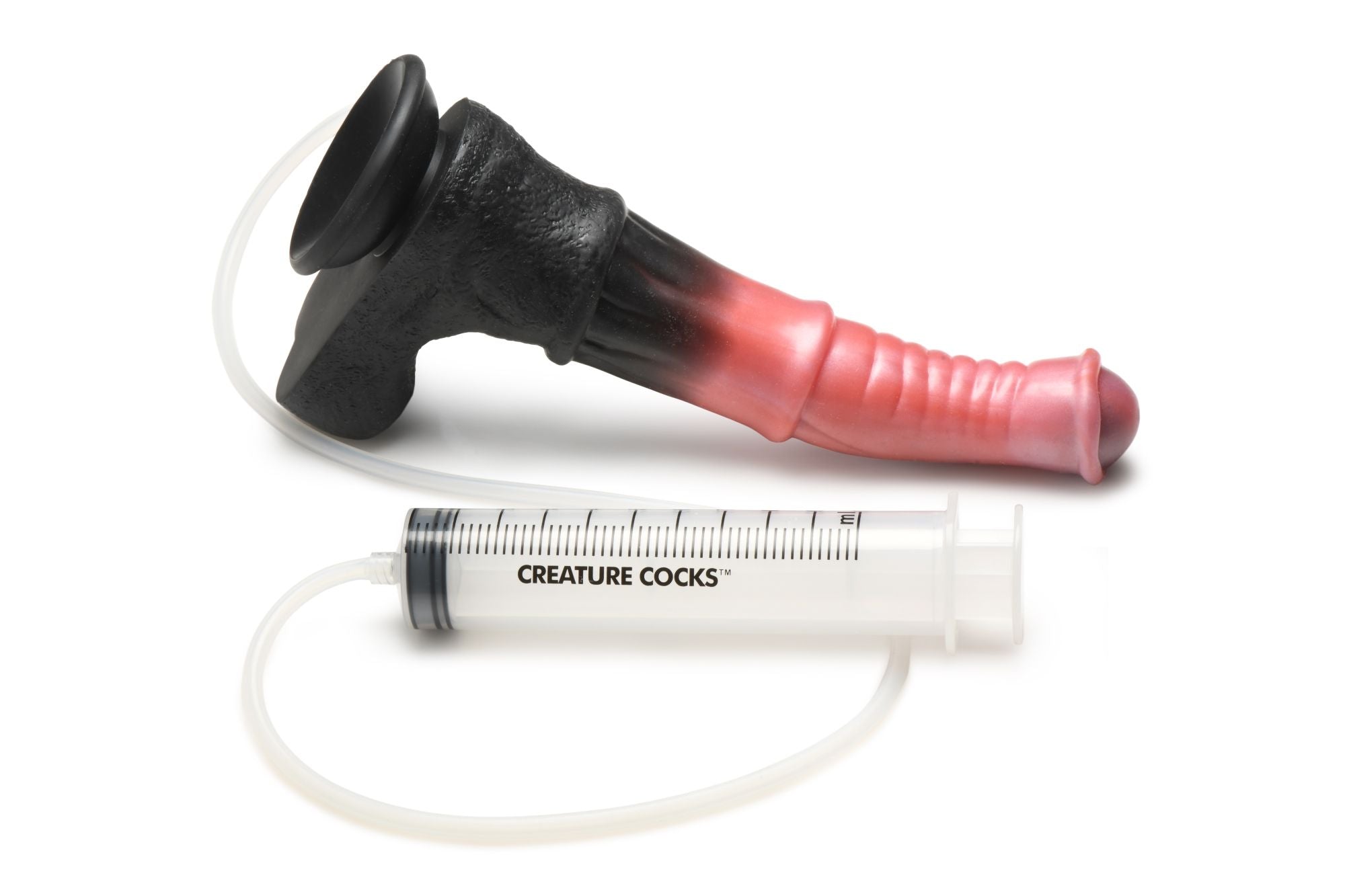 XR Brands - Centaur Explosie Spuitende Siliconen Dildo - Zwart/Rood