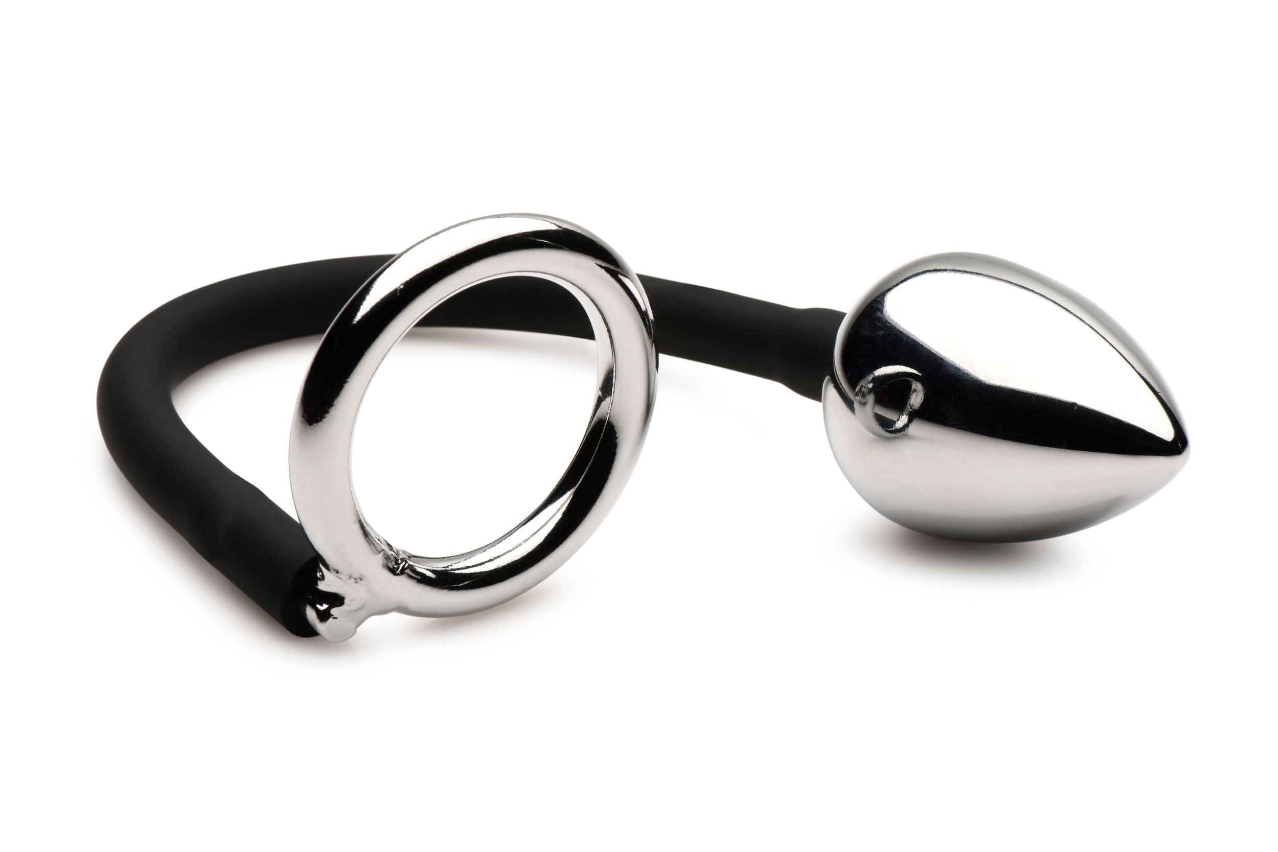 XR Brands - Tug + Plug Cock & Ball Ring met Anaalplug - Zwart&Zilver