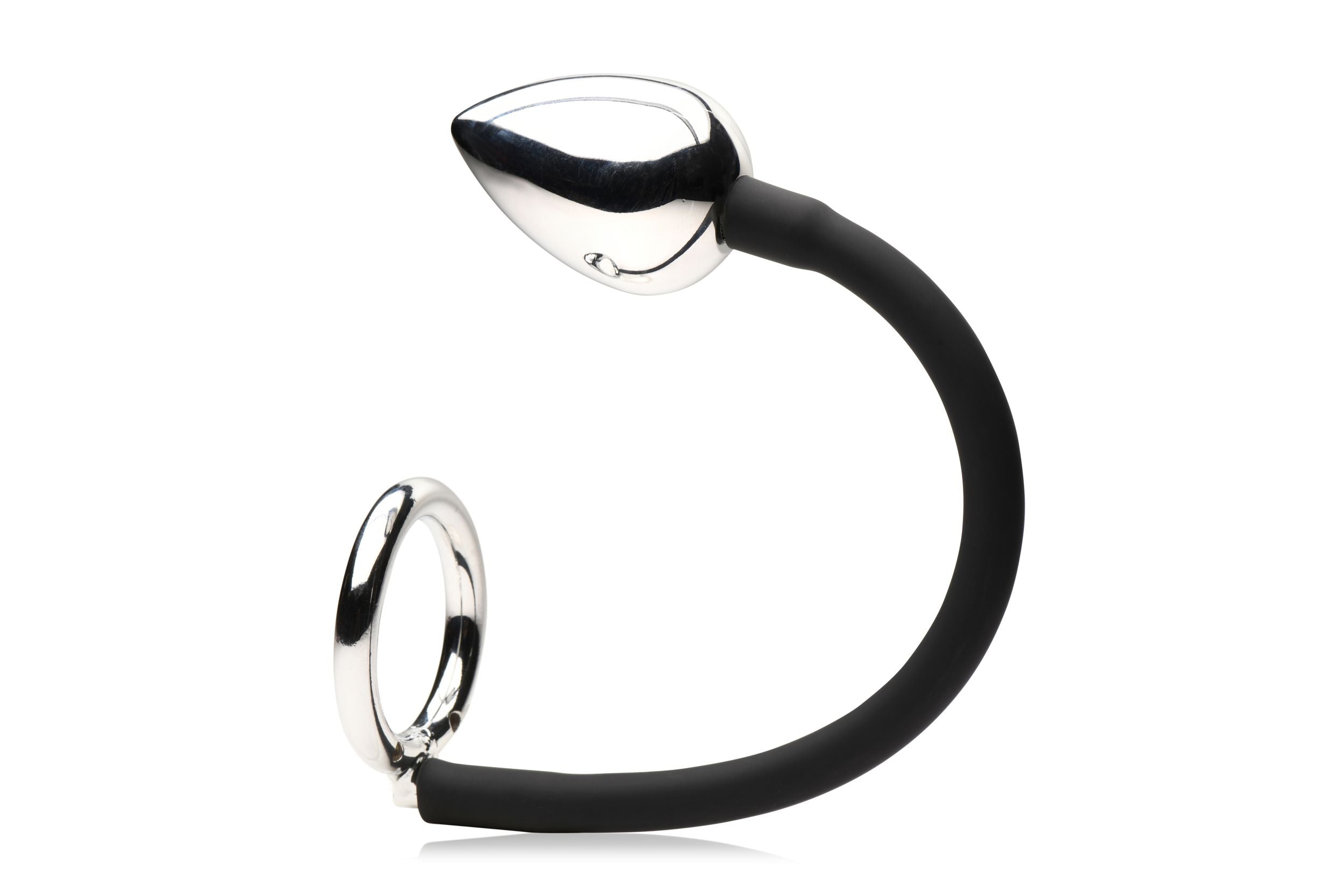 XR Brands - Tug + Plug Cock & Ball Ring met Anaalplug - Zwart&Zilver