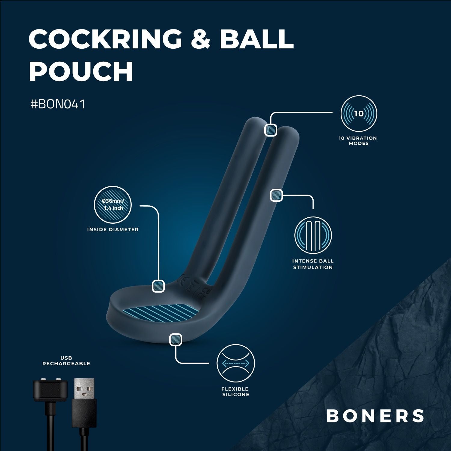 Boners Cockring &amp; Balstimulator - Blauw
