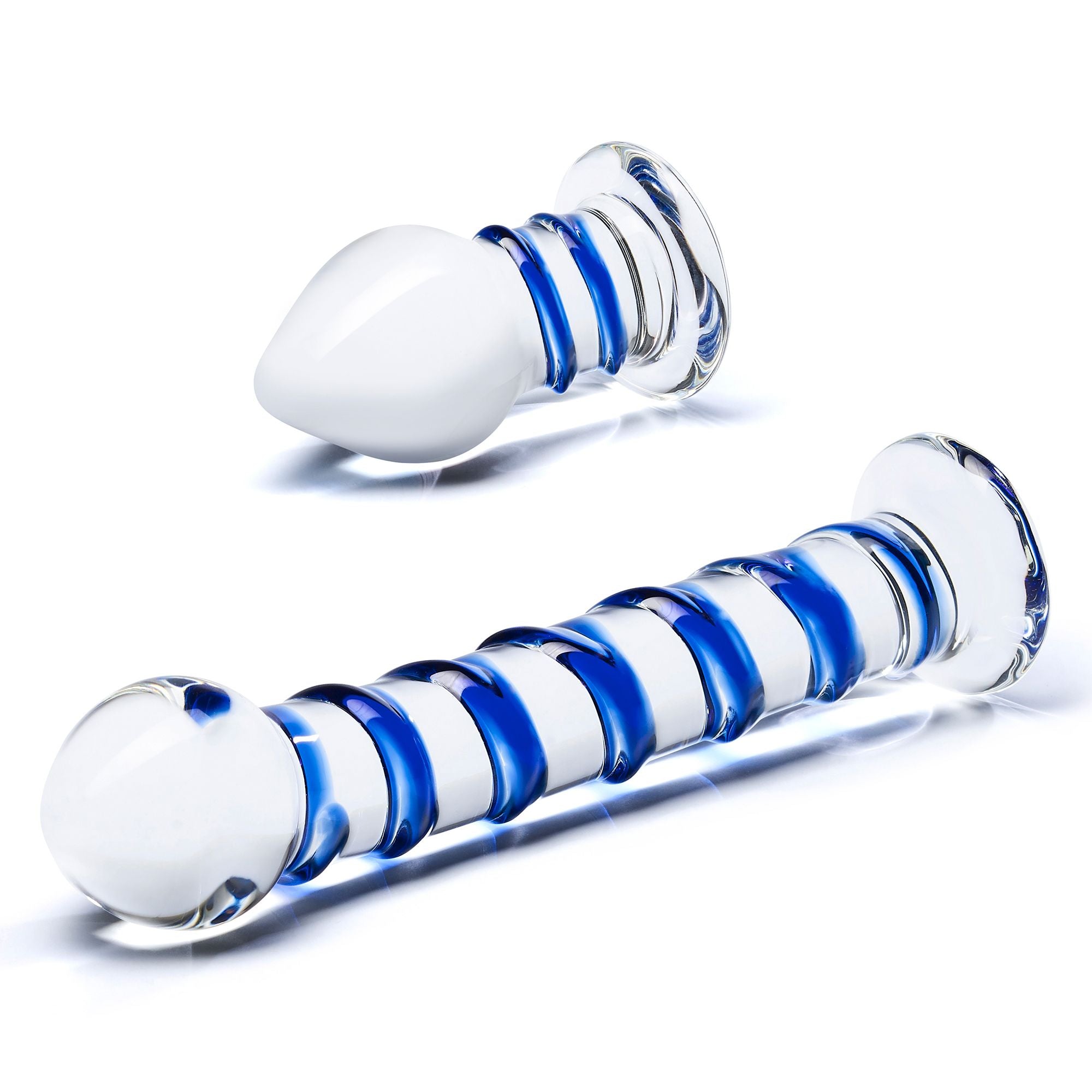 Glas - Double Penetration Glass Swirly Dildo & Butt Plug Set 2 st.