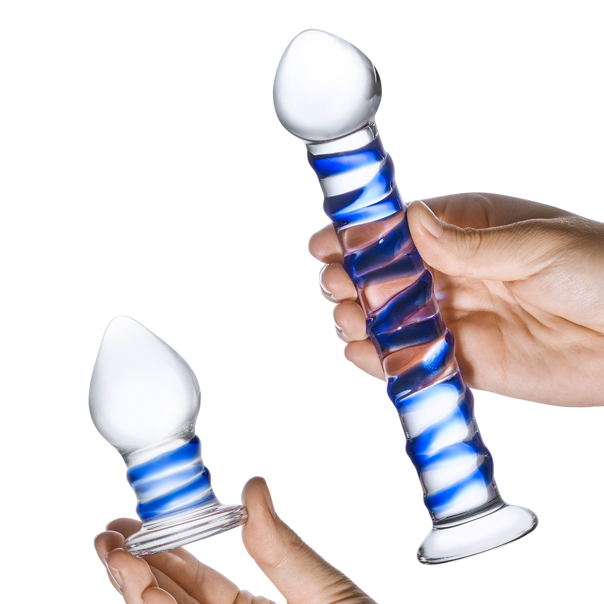 Glas - Double Penetration Glass Swirly Dildo & Butt Plug Set 2 st.