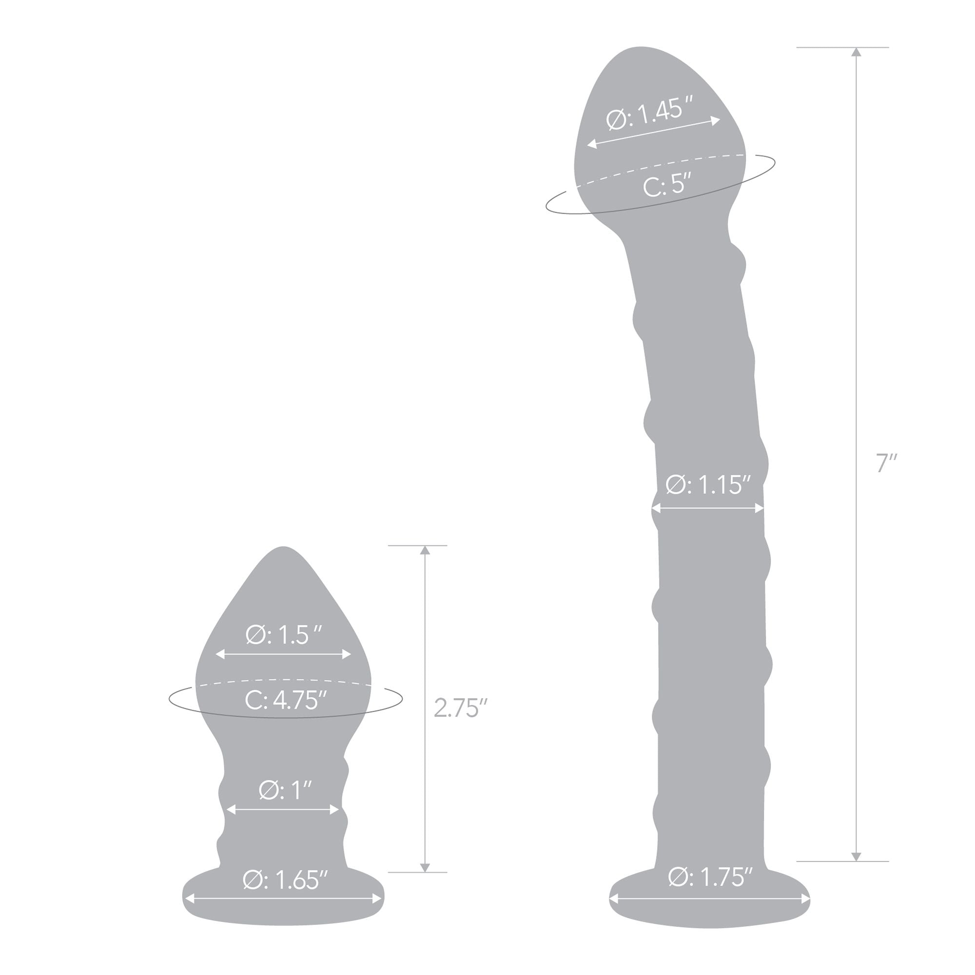 Glas - Double Penetration Glass Swirly Dildo & Butt Plug Set 2 st.