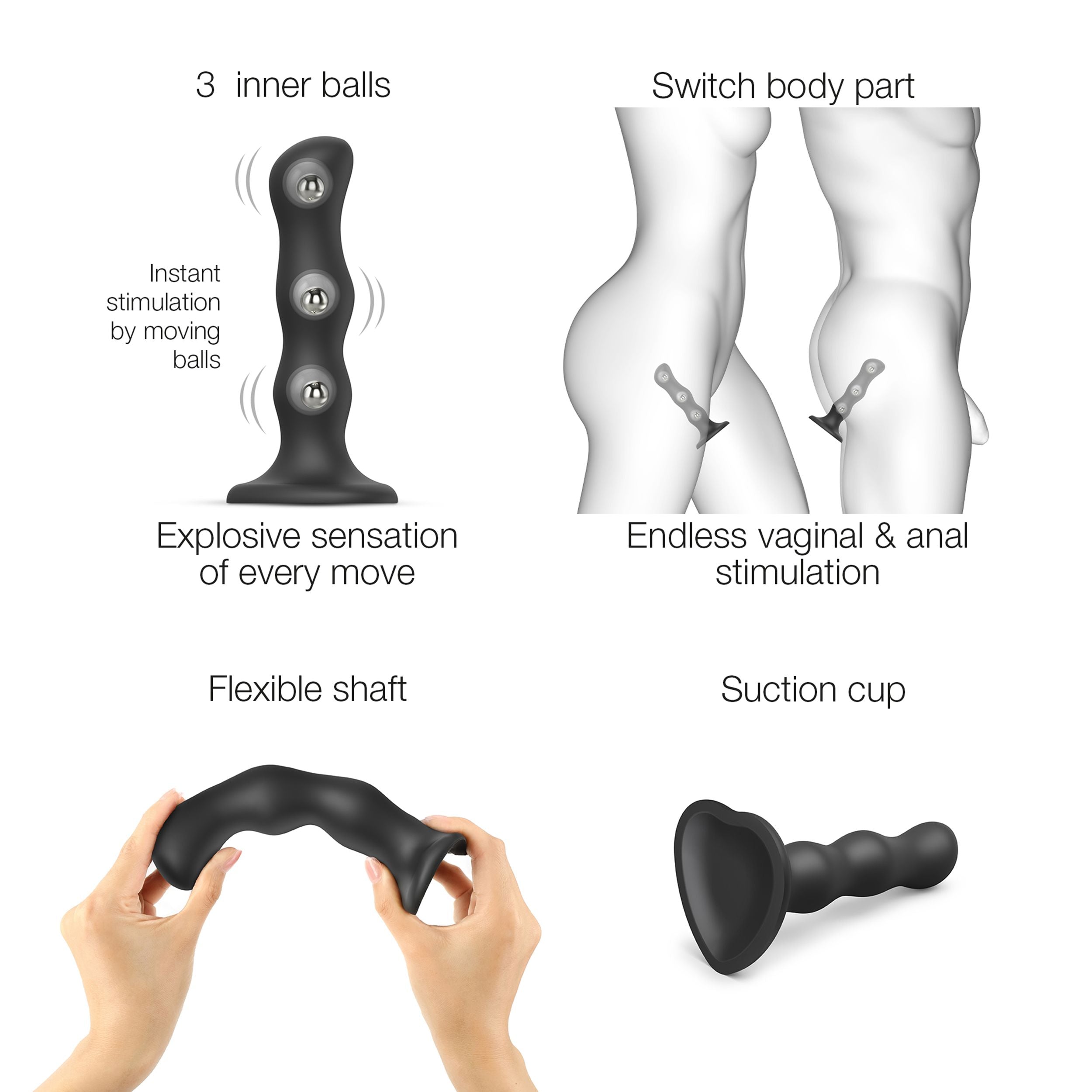 Strap-On-Me - Dildo Geisha Ball Black M