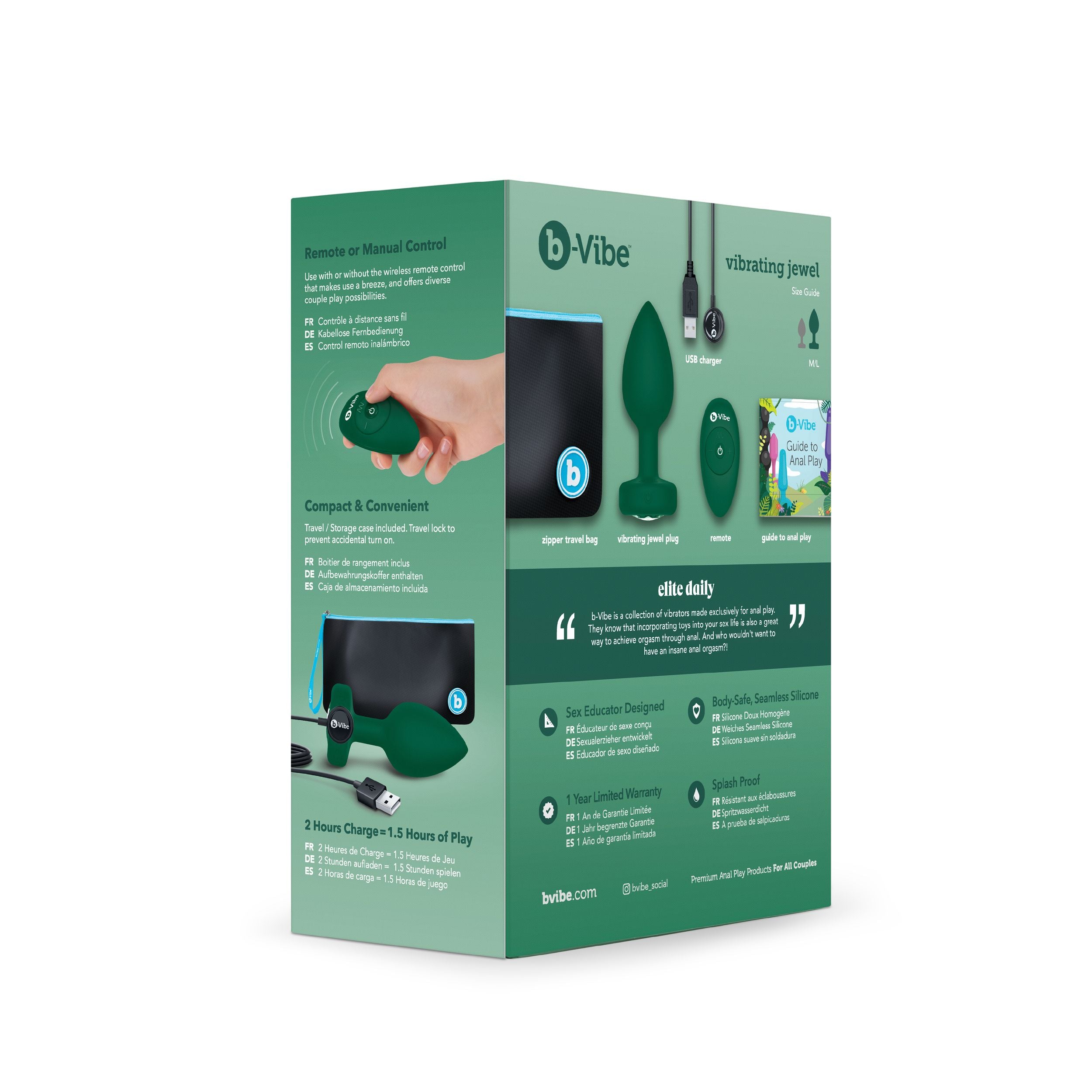 B-Vibe - Vibrerende Juwelen Plug M/L Groen