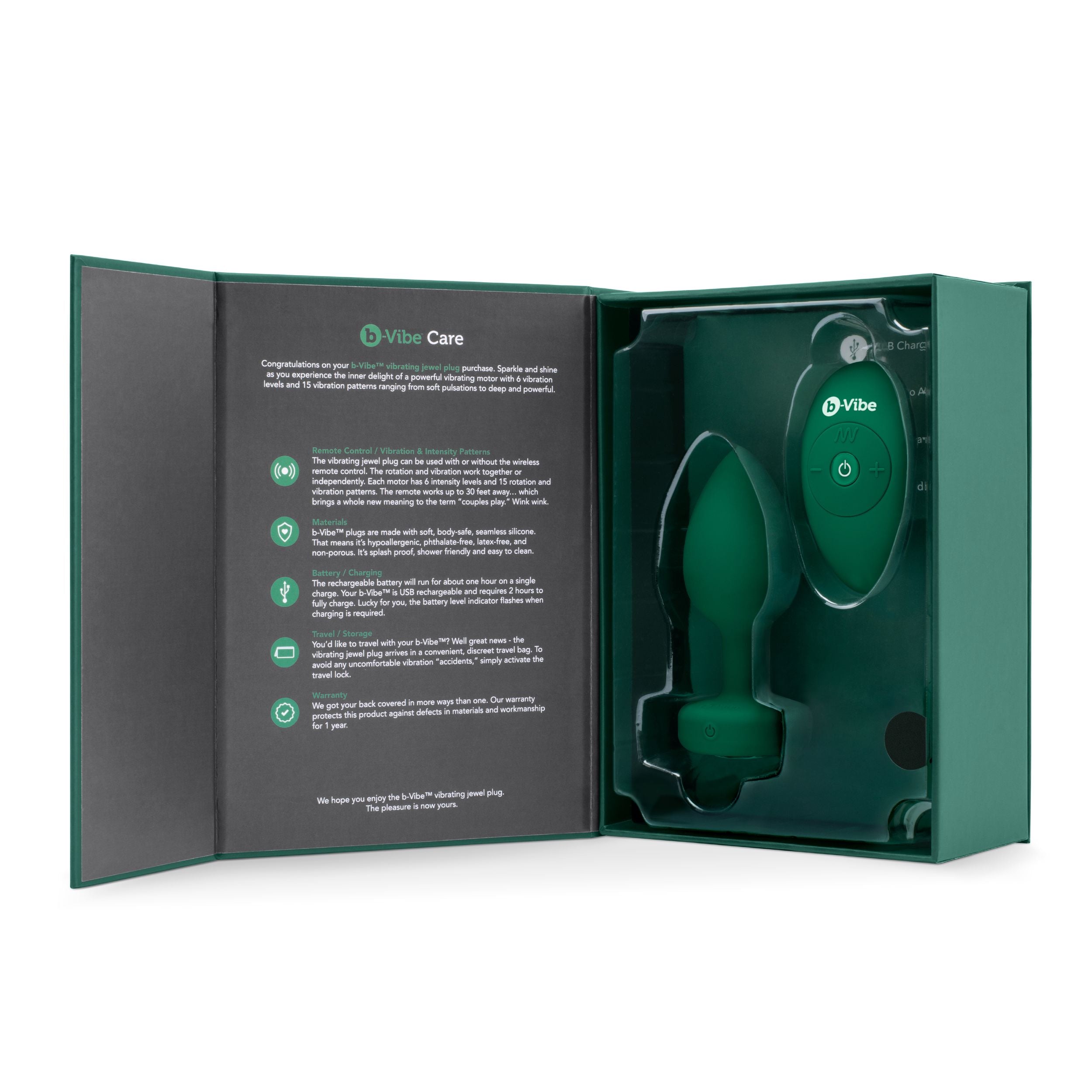 B-Vibe - Vibrerende Juwelen Plug M/L Groen