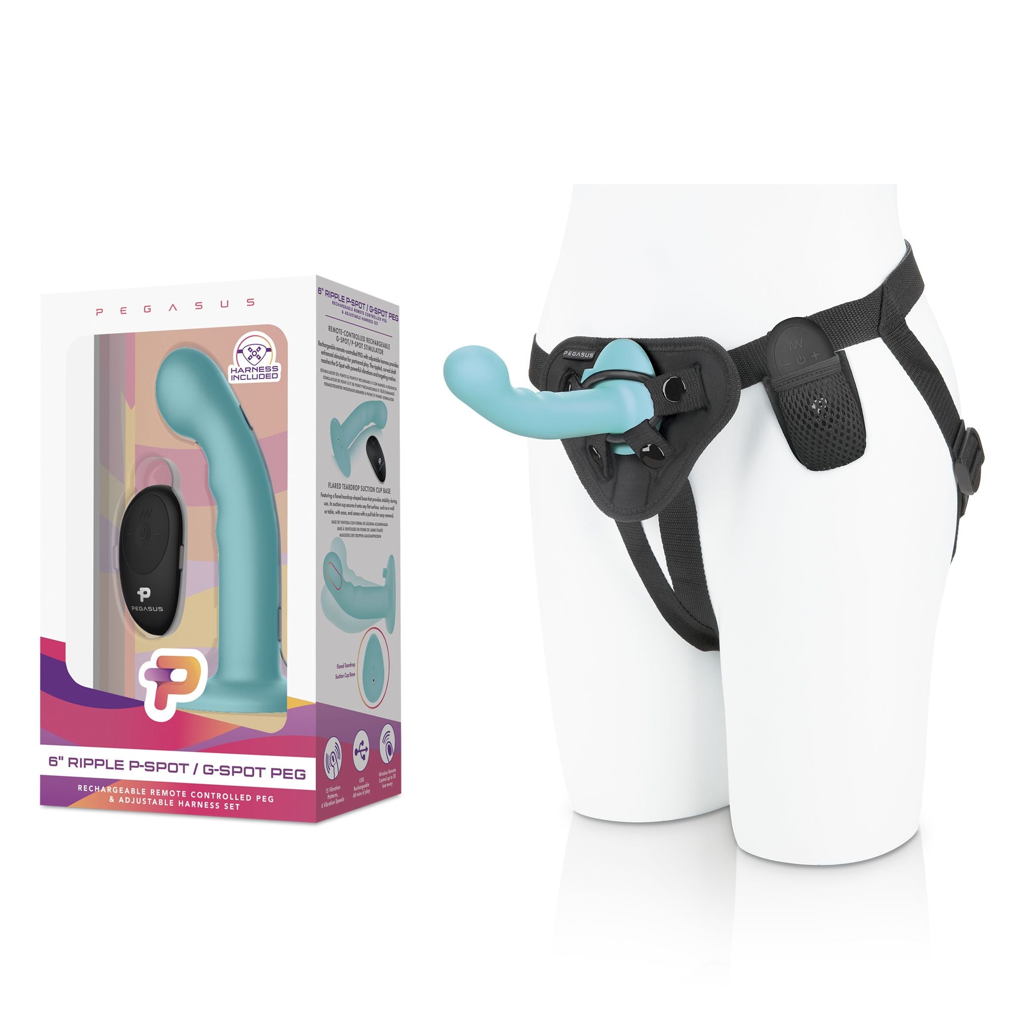 Pegasus - 6? Remote Control Ripple P-Spot G-Spot Silicone Peg with Harness