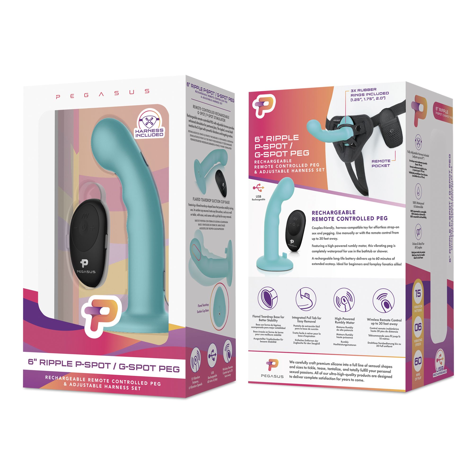 Pegasus - 6? Remote Control Ripple P-Spot G-Spot Silicone Peg with Harness