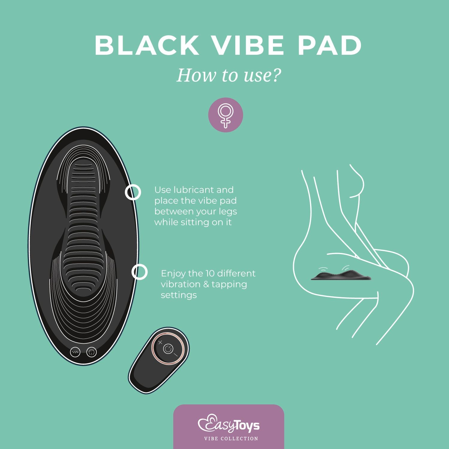 Vibe Pad Dubbele Vibratie met Afstandsbediening - Zwart