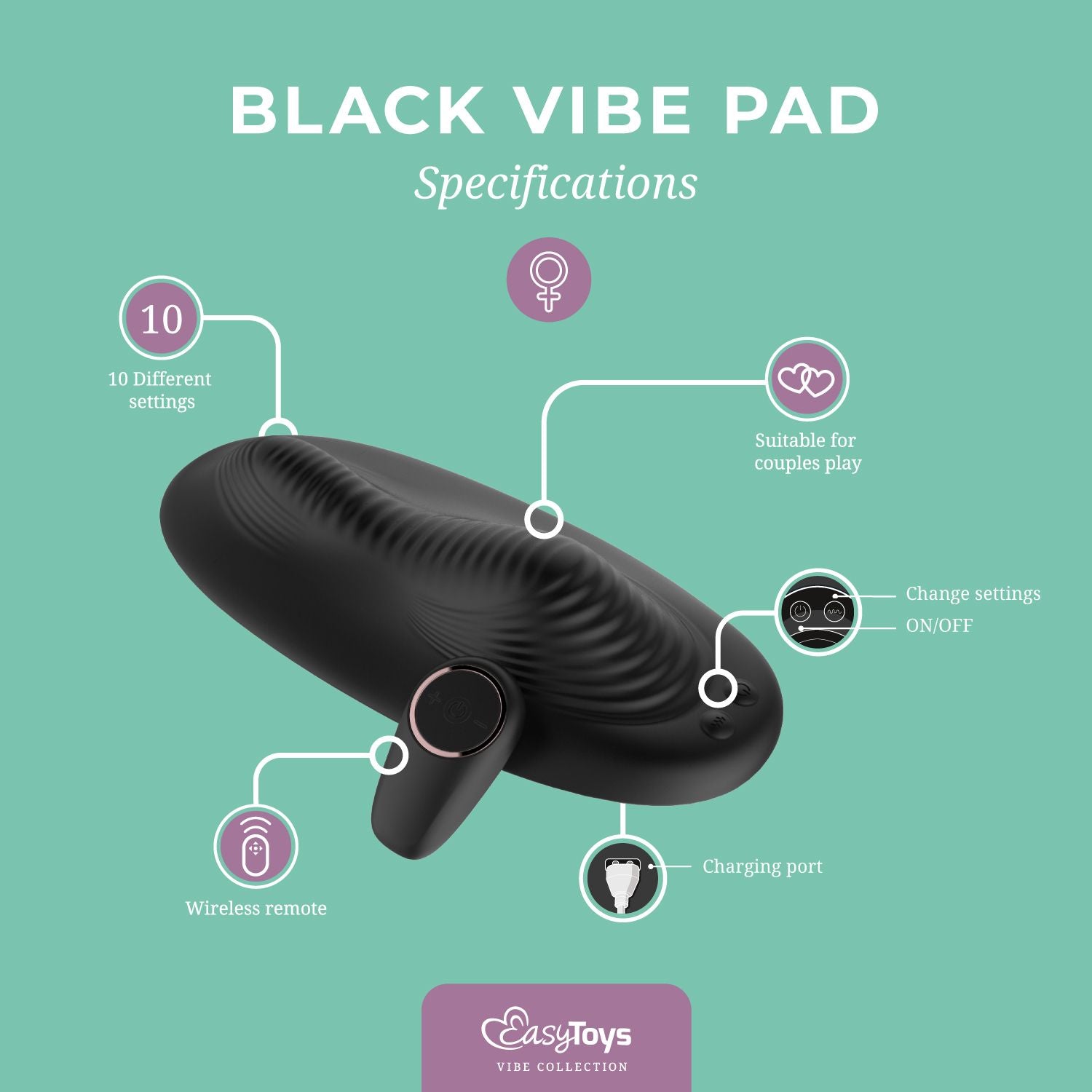 Vibe Pad Dubbele Vibratie met Afstandsbediening - Zwart