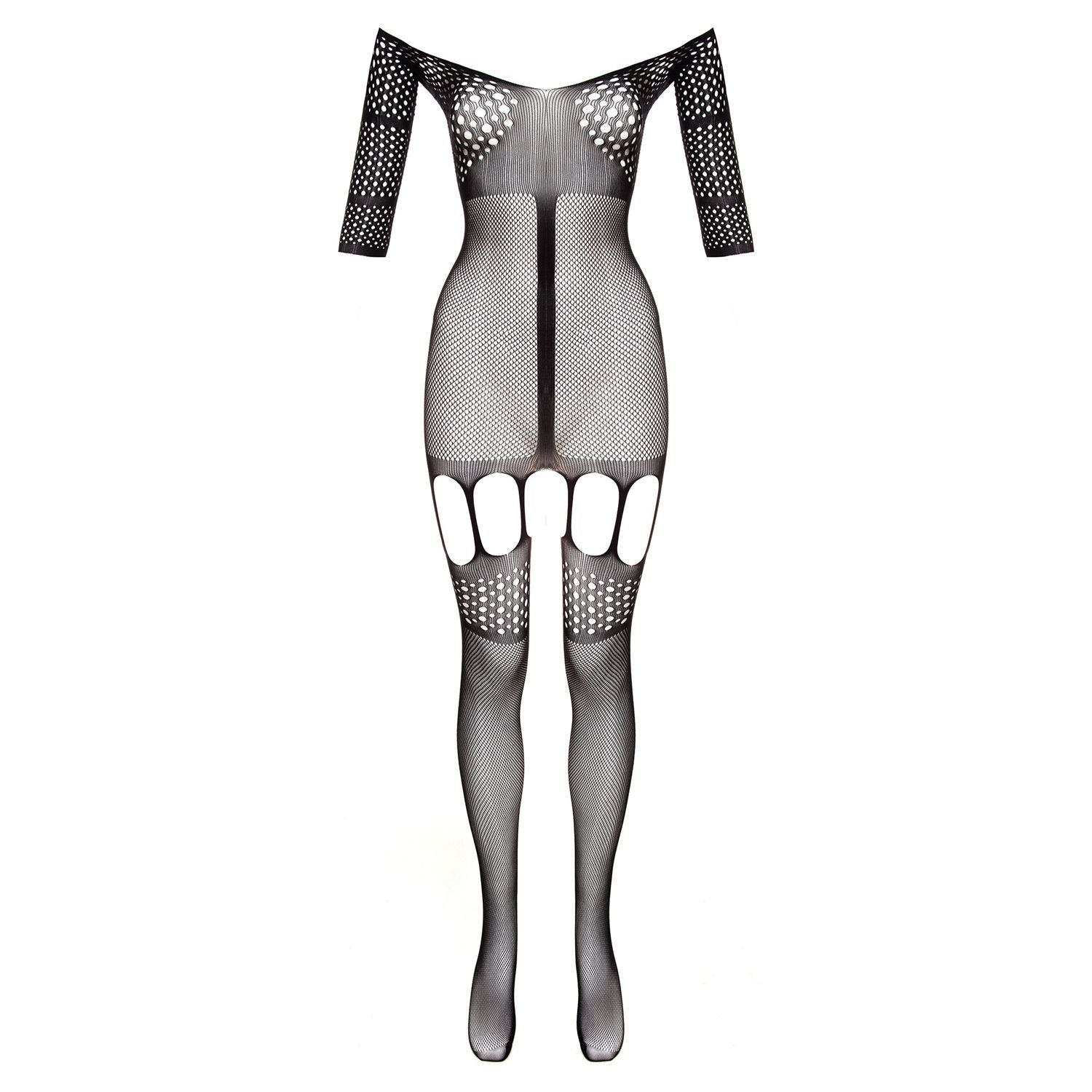 Trendy Jarretel-Catsuit Rosa - zwart