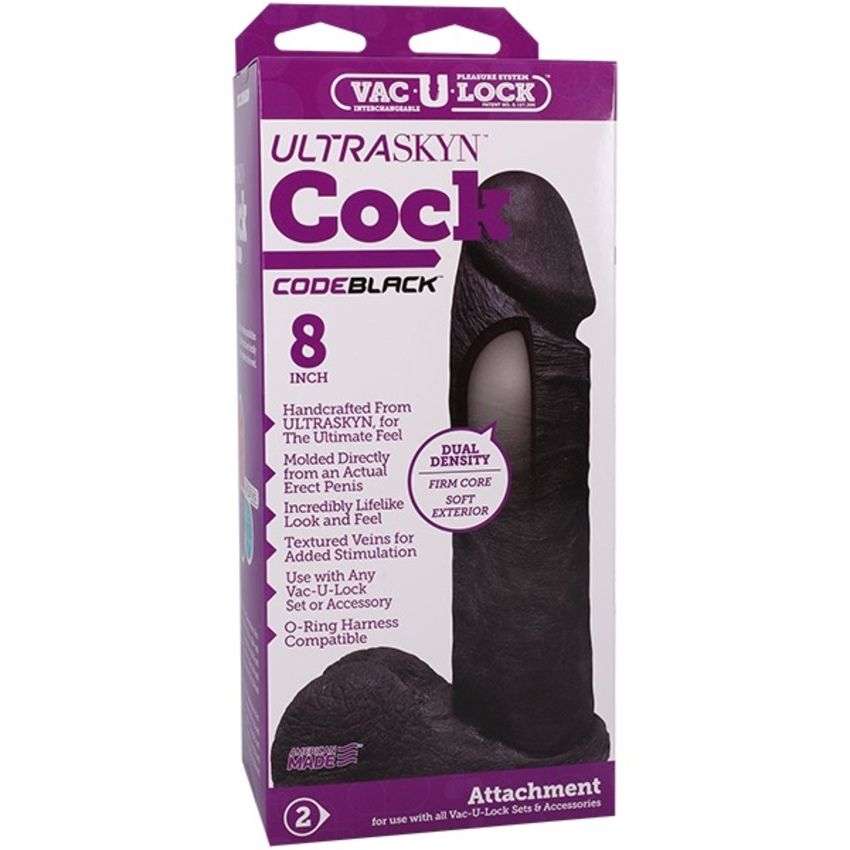 Doc Johnson - VacULock CodeBlack Ultraskyn Dildo - Zwart