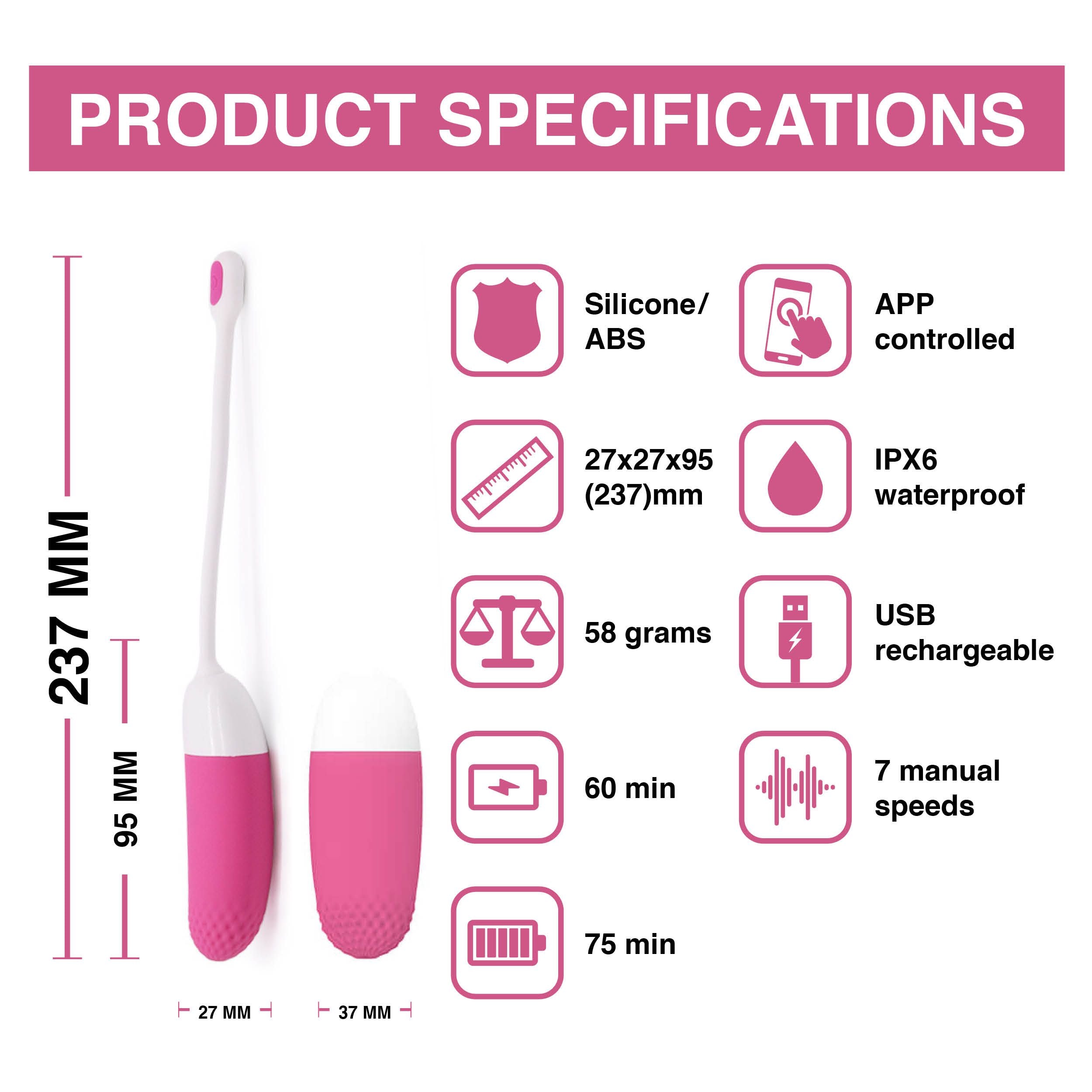 Magic Motion - Vini App-gestuurde Vibratie Eitje - Roze&amp;Wit