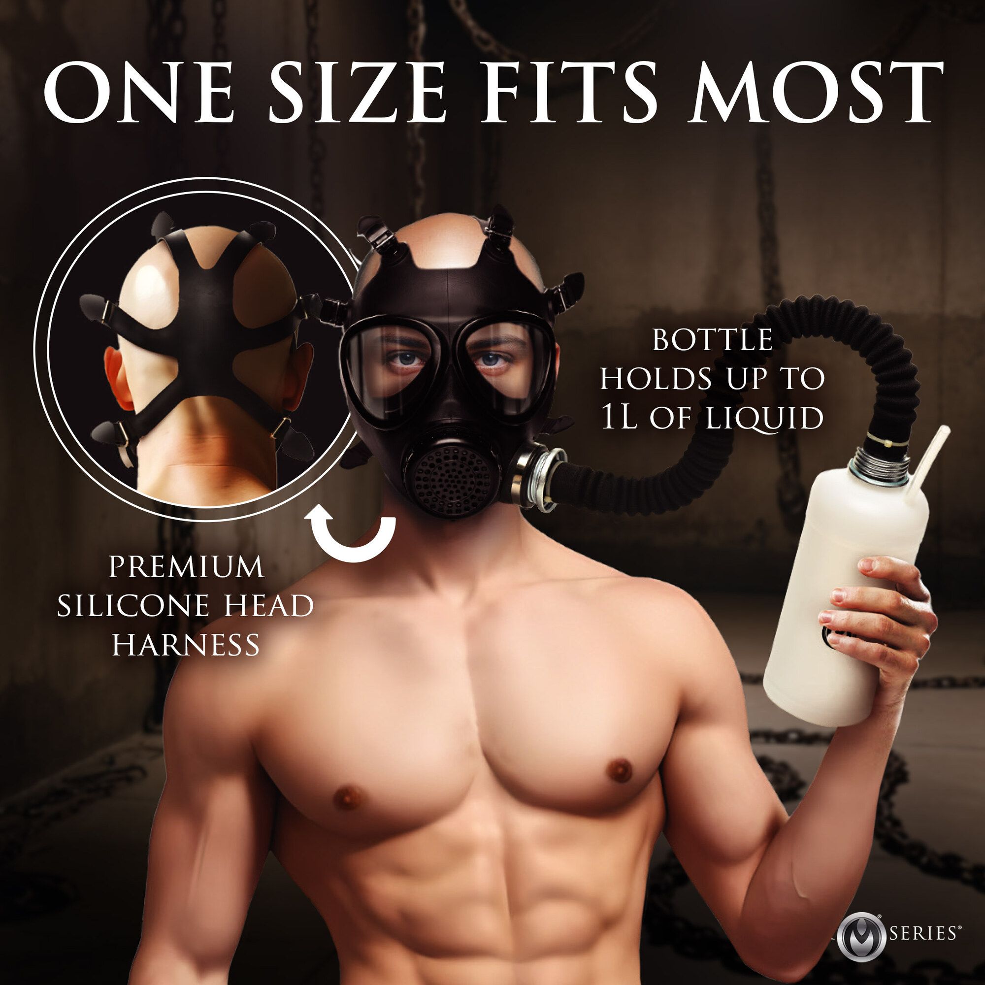 XR Brands - Inhaler Gas Masker Met Fles - Zwart & Wit