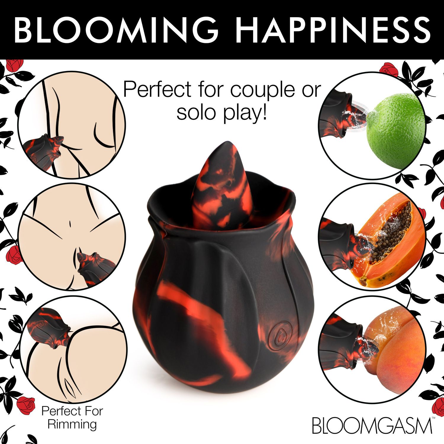 BLOOMGASM - Black Kiss Rimmende Roos Vibrator - Rood/Zwart