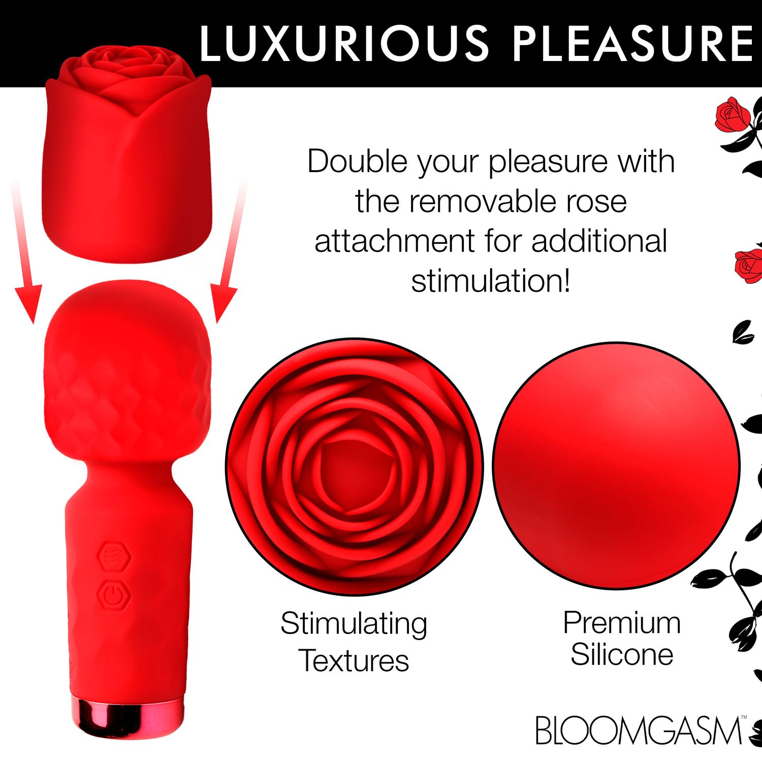 BLOOMGASM - Pleasure Rose Mini Wand Vibrator - Rood