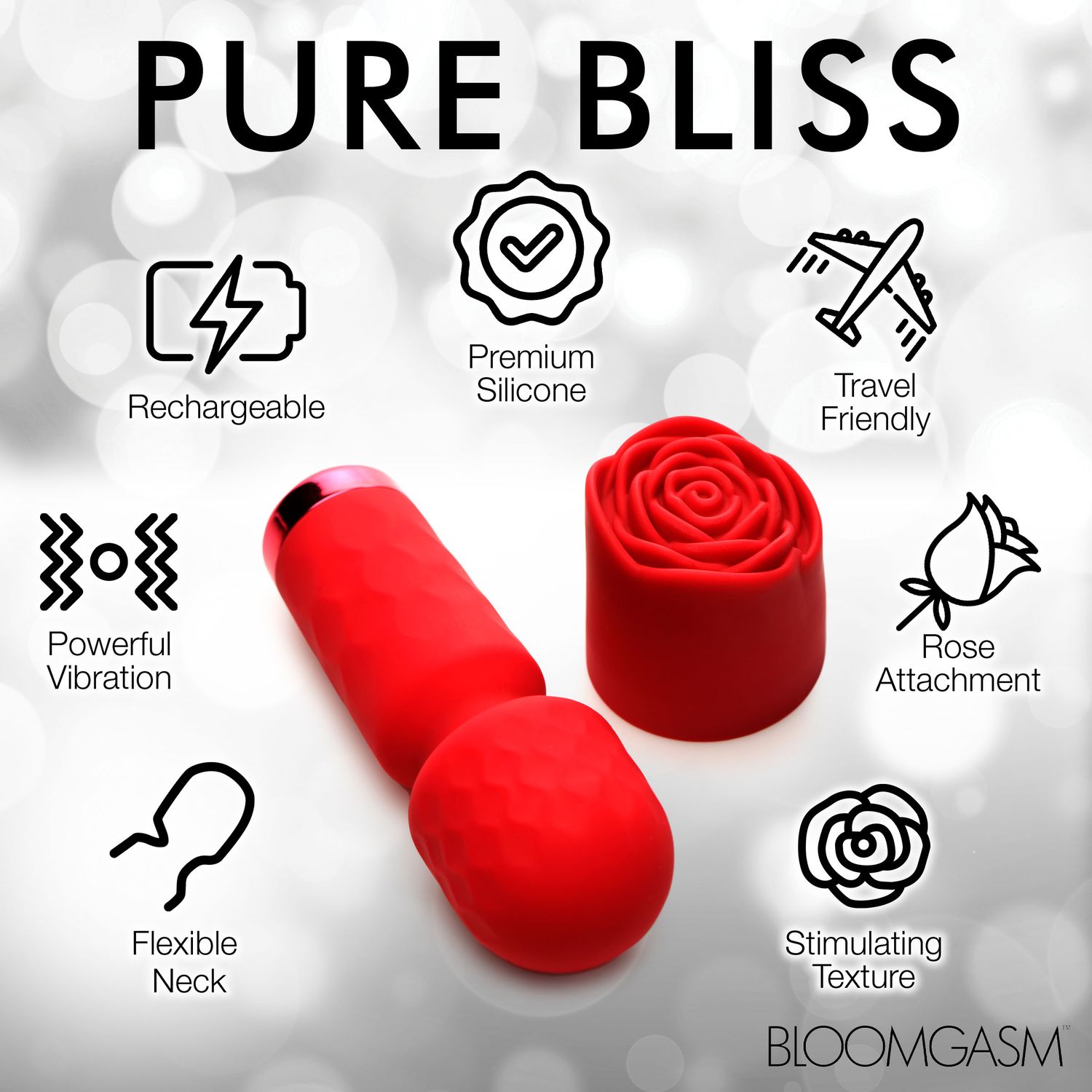 BLOOMGASM - Pleasure Rose Mini Wand Vibrator - Rood