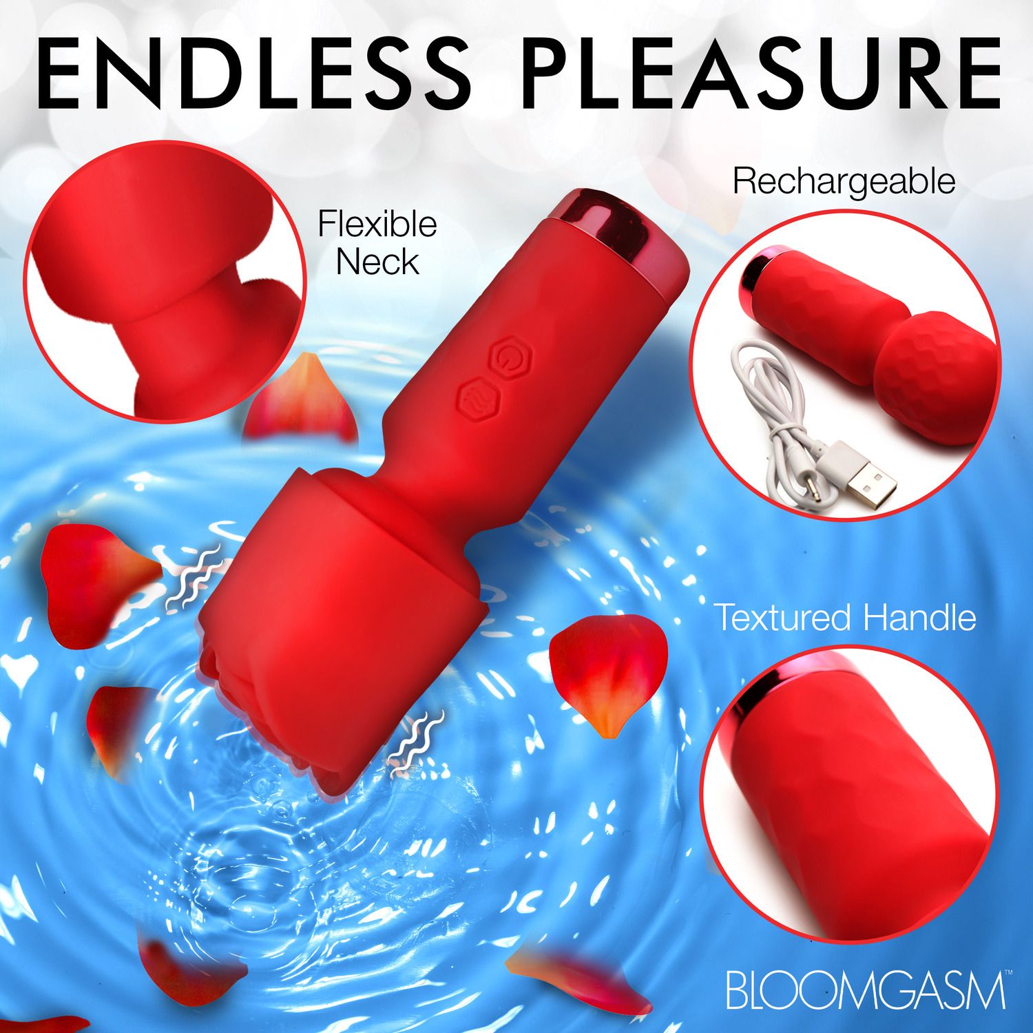 BLOOMGASM - Pleasure Rose Mini Wand Vibrator - Rood