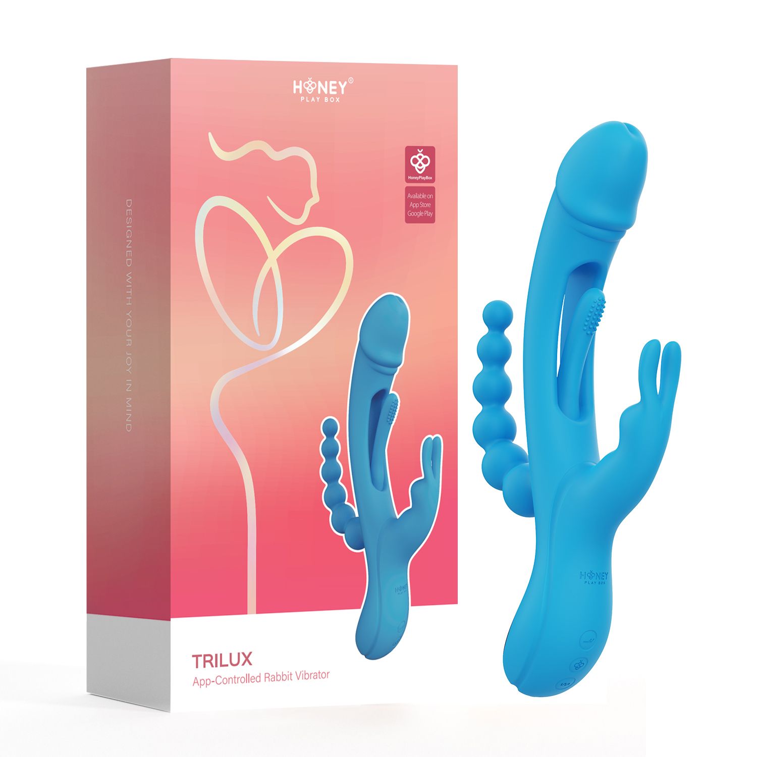HoneyPlayBox - Trilux Kinky Vinger Rabbit Vibrator - Blauw