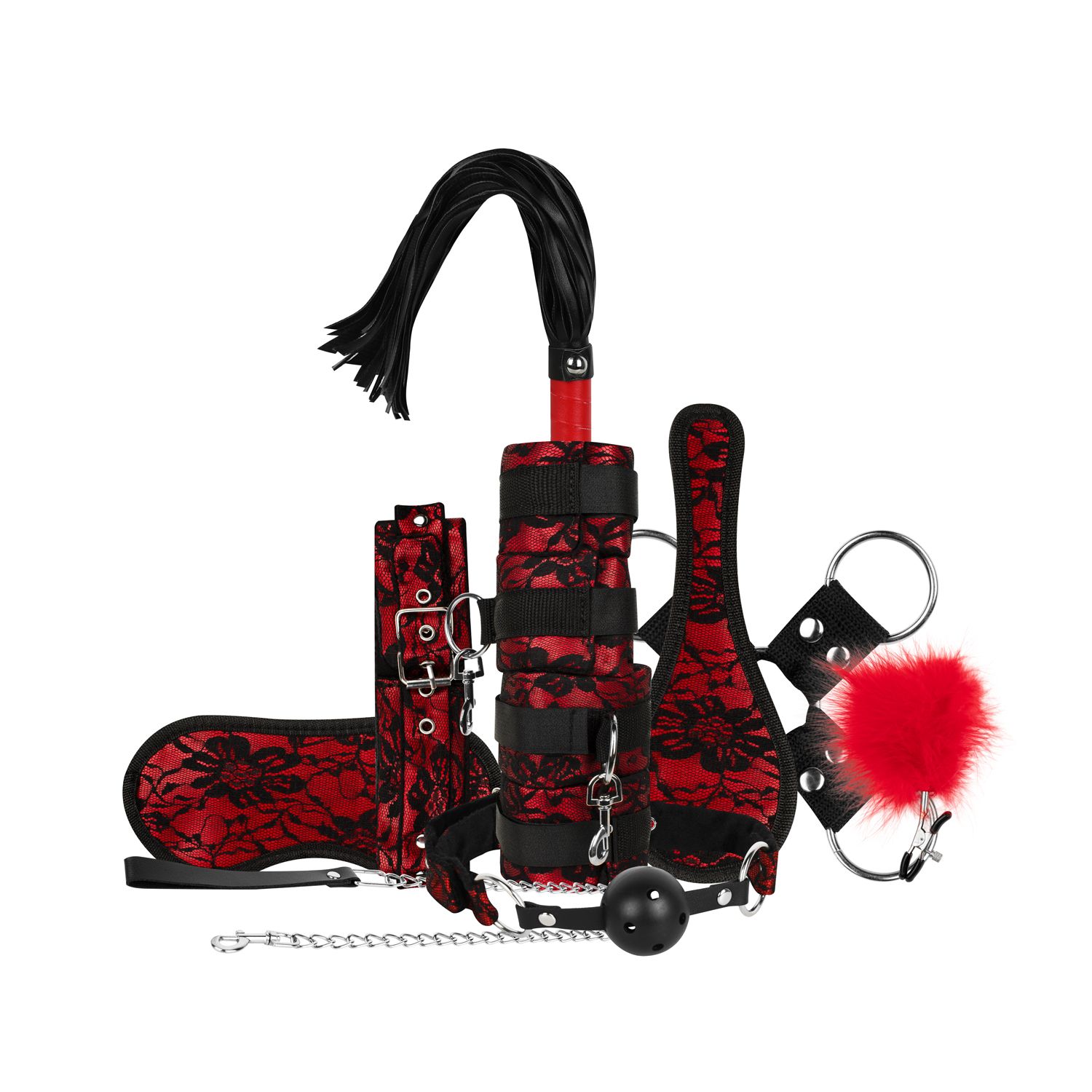 Bedroom Fantasies - Lace & Leather Look - 8-delige Bondage Set - Rood