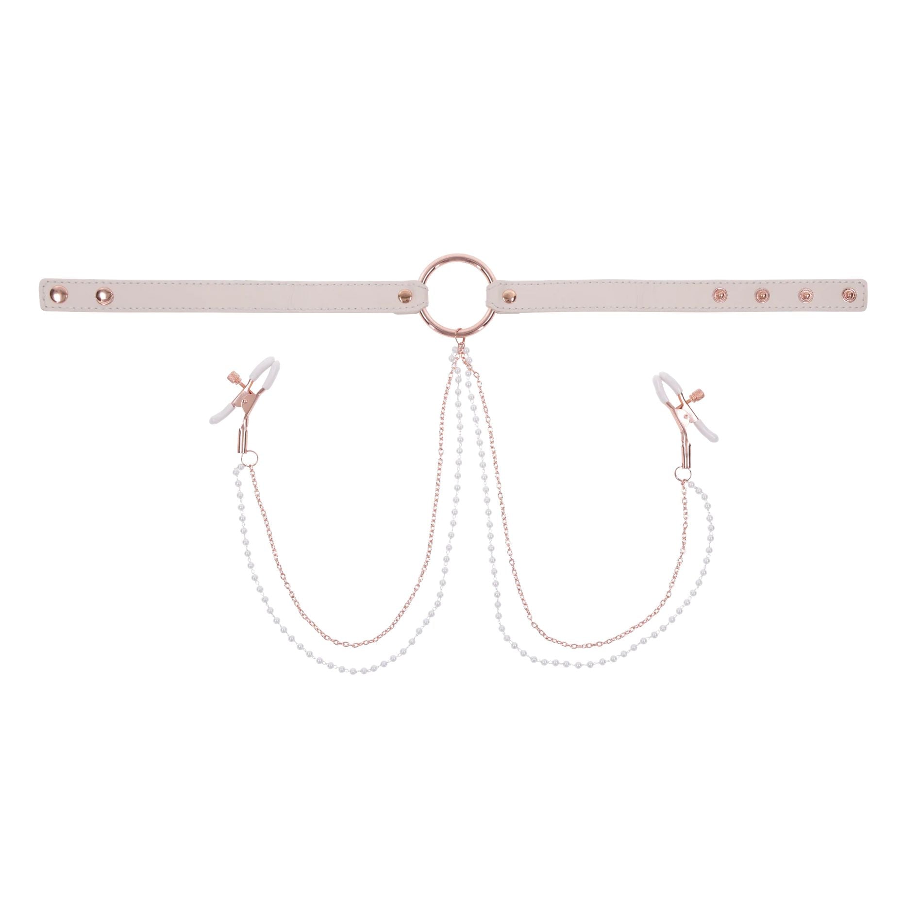 Sportsheets – S&M Peaches ‘n CreaMe Halsband met Tepelklemmen – Cream
