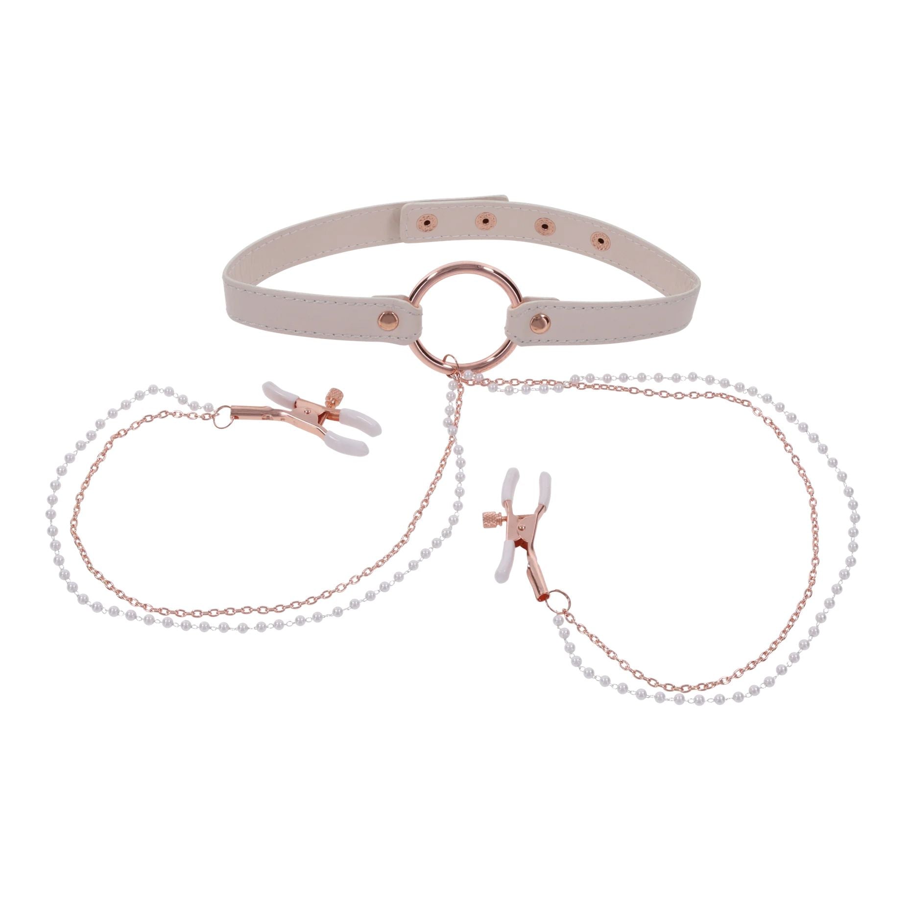 Sportsheets – S&M Peaches ‘n CreaMe Halsband met Tepelklemmen – Cream