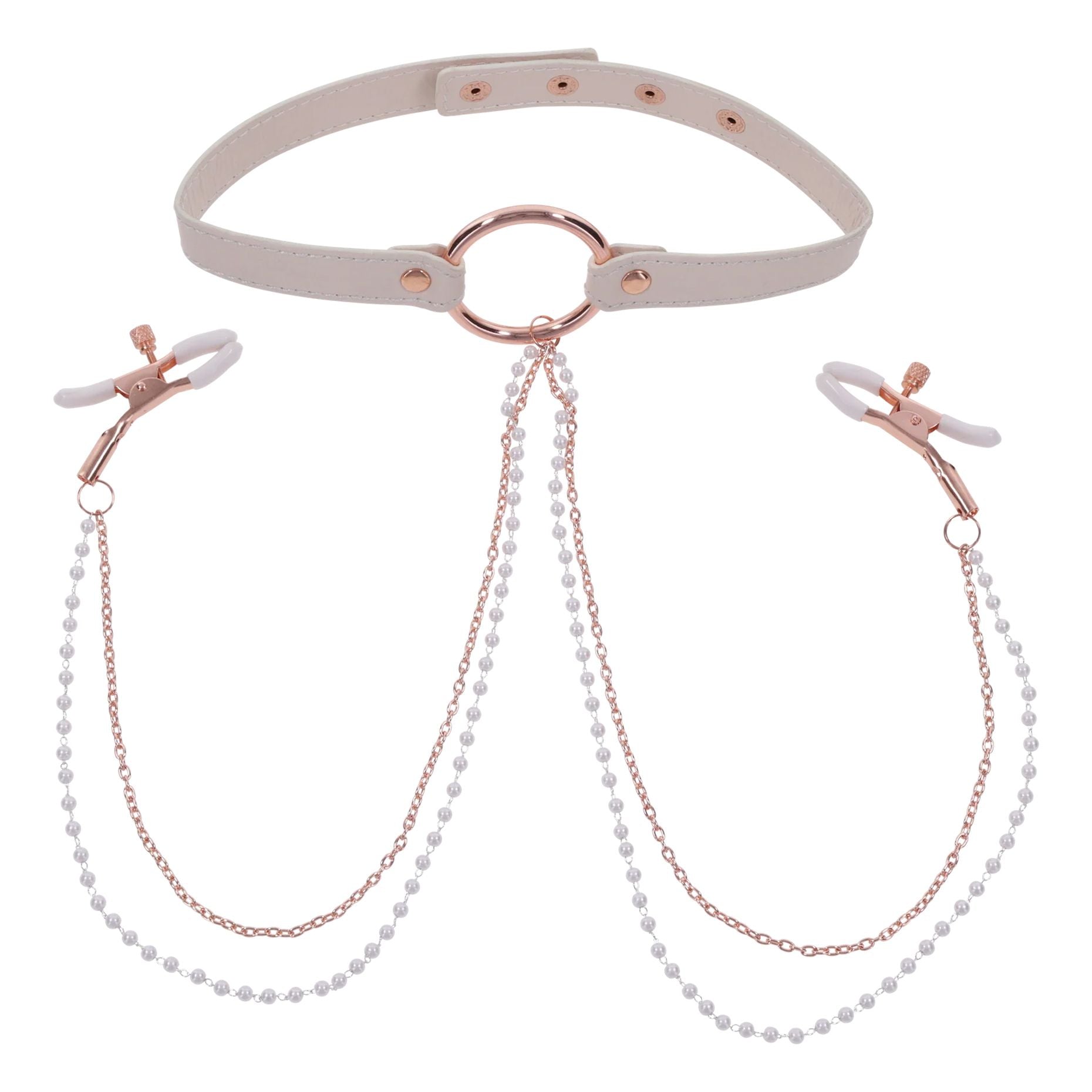 Sportsheets – S&M Peaches ‘n CreaMe Halsband met Tepelklemmen – Cream